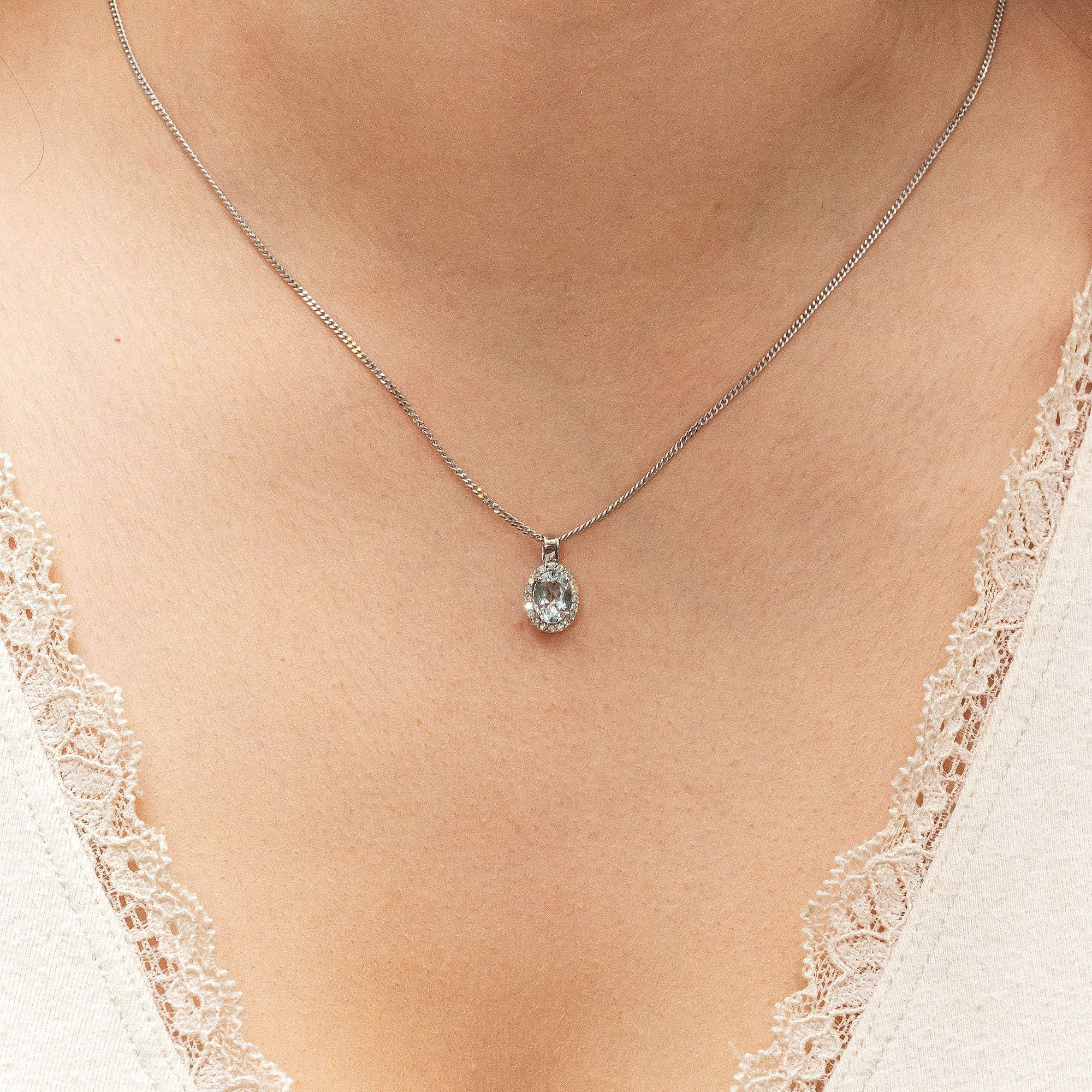 Diamonds by Ellen K. Kette mit Anhänger Weißgold 585 mit echtem Aquamarin und 20 Diamanten zus. 0,09ct.