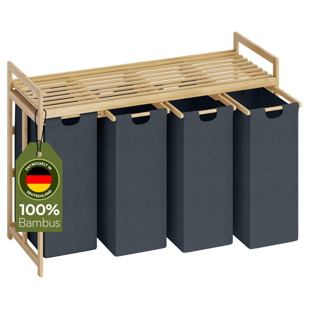 Bellamio Wäschekorb Newa aus Bambus (4 Fächer mit 1 Ablage, Dunkelgrau 200 günstig online kaufen