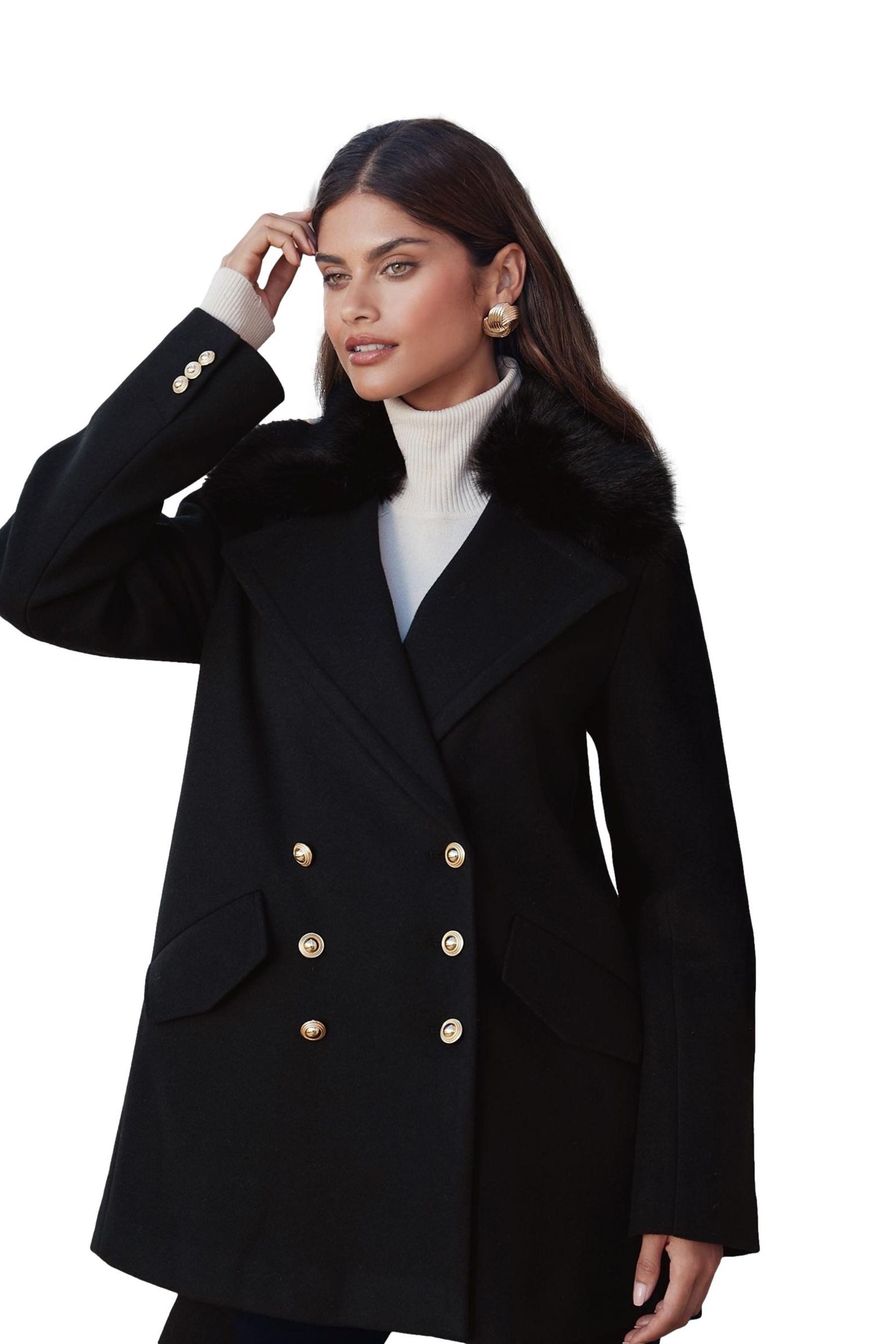 LIPSY Wintermantel Lipsy Dolly-Mantel mit Kunstfellkragen, Regular (1-tlg)