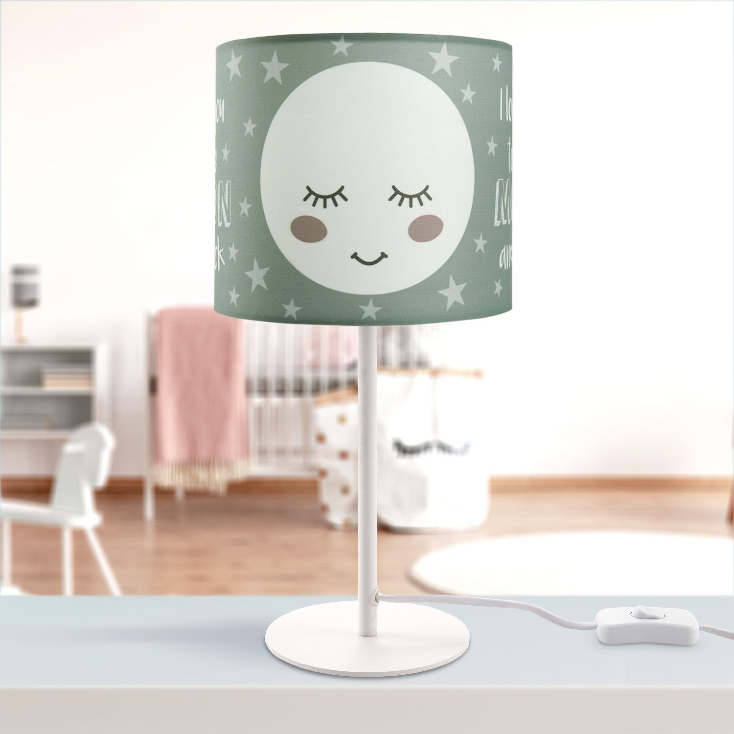 103, Aleyna Mond-Motiv, Home Tischleuchte mit Tischleuchte E14 LED Lampe Leuchtmittel, ohne Kinderlampe Kinderzimmer Paco