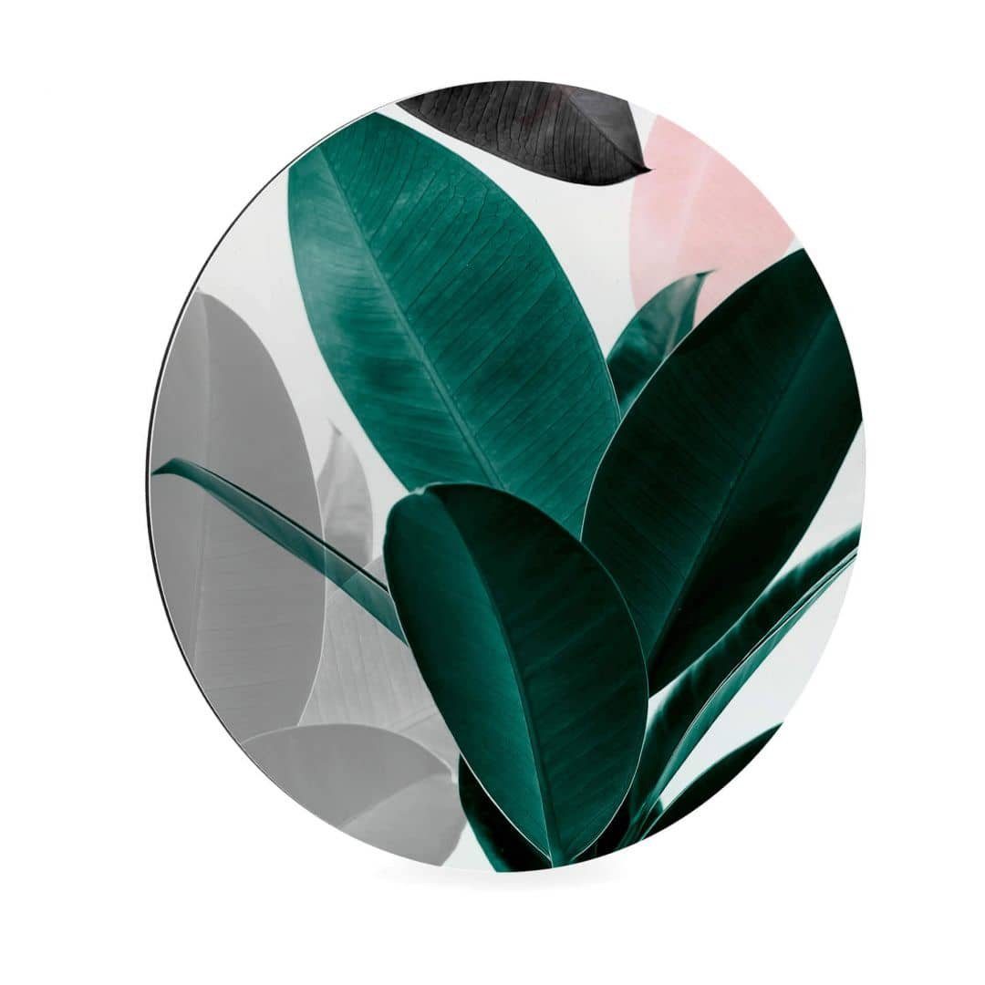 K&L Wall Art Alu-Dibond-Druck Metallposter Rund Tropisch Urban Jungle Bananenblatt Retro Deko, Metalloptik Wandbild Ø 30cm