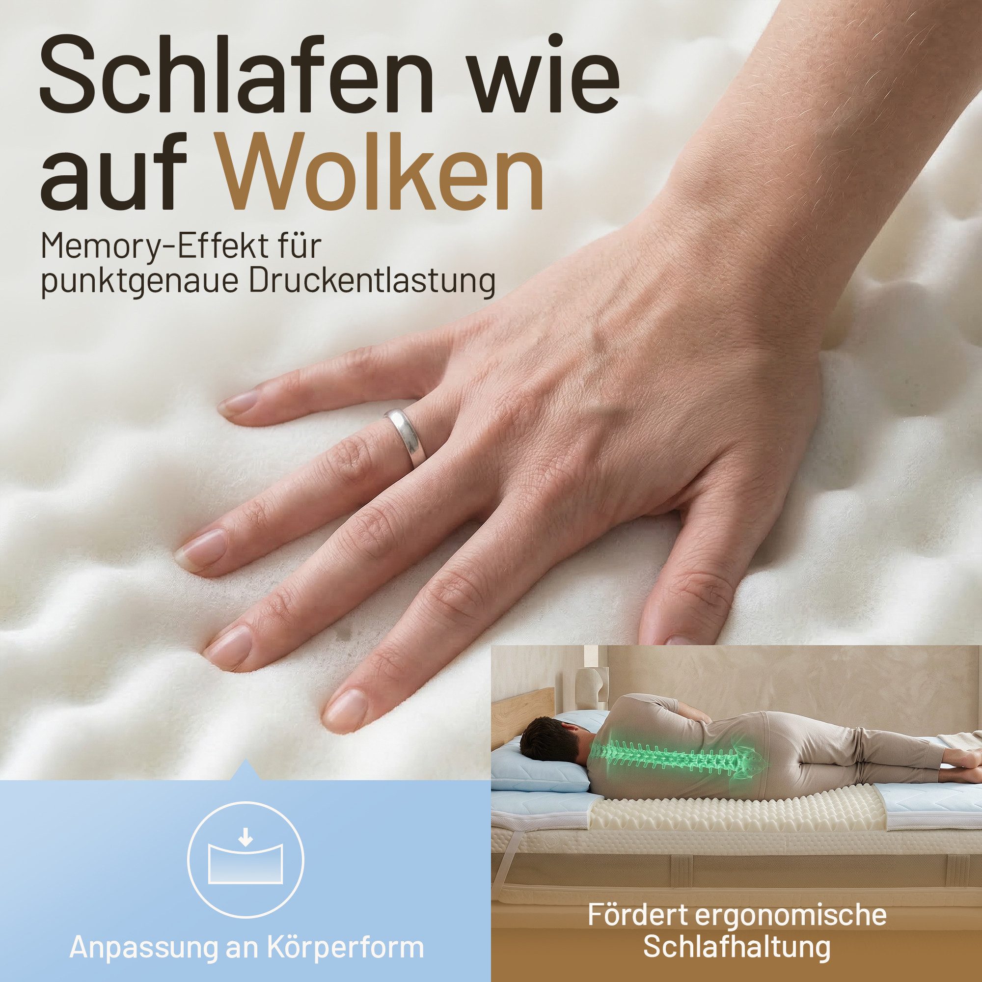 Herlag, Topper Matratzentopper Visco 2 in 1 kühlend, 7 cm hoch – Wendbare Sommer&Winterseite – Memory Foam 3 Größen