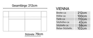 Sofanella 3-Sitzer Sofanella Stoff Dreisitzer Vienna Designersofa verstellbar in Creme