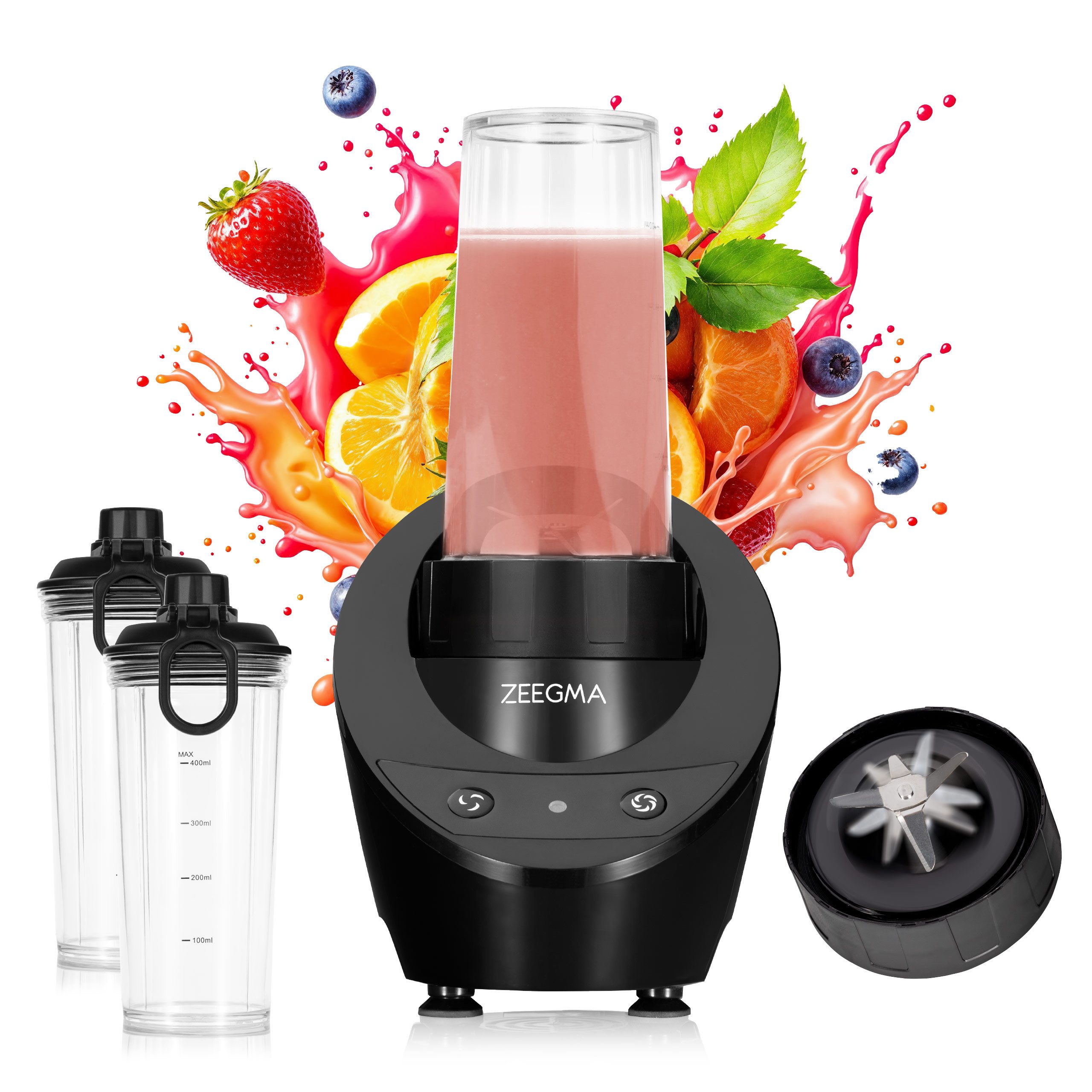 Zeegma Standmixer VITAMINE BASE, 300 W, Kompakt/Einfache Reinigung/2 Flaschen/Crushed Ice