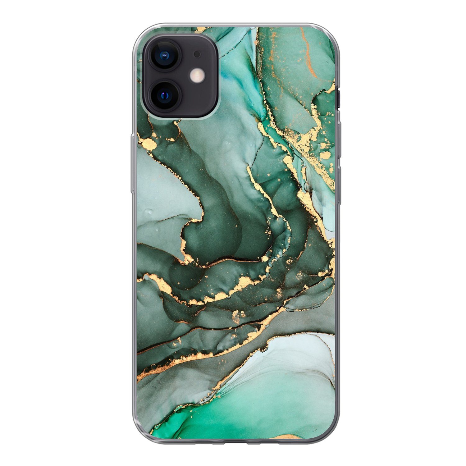 MuchoWow Handyhülle für Apple iPhone 12 Mini Gold - Marmor - Grün - Luxus - Marmoroptik -, Smartphone-Bumper, Print, Handy Schutzhülle Dünn