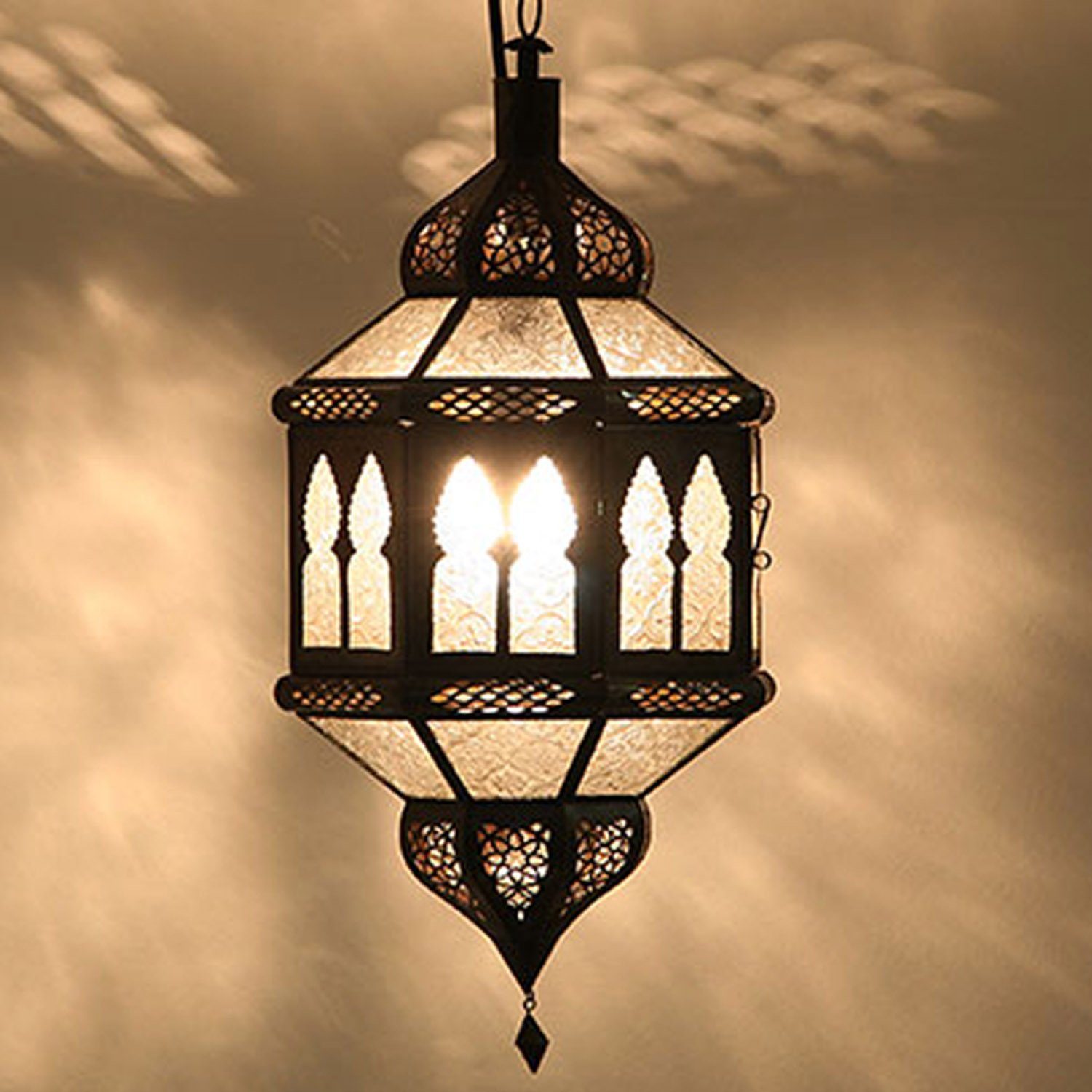 Casa Moro Hängeleuchte Marokkanische Lampe Trombia Biban Weiß H 50 cm handgefertigt, ohne Leuchtmittel, Handmade, Kunsthandwerk aus Marrakesch, L1234