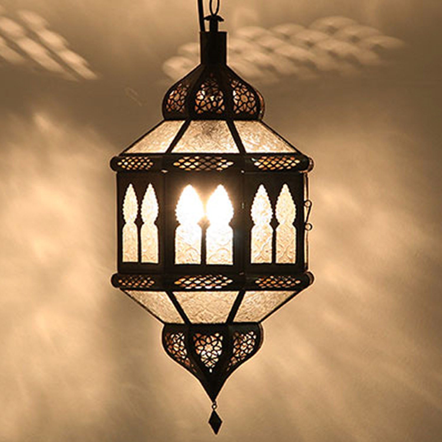 Casa Moro Hängeleuchte Marokkanische Lampe Trombia Biban Weiß H 50 cm, ohne Leuchtmittel, Hängelampe Deko aus Marokko L1234