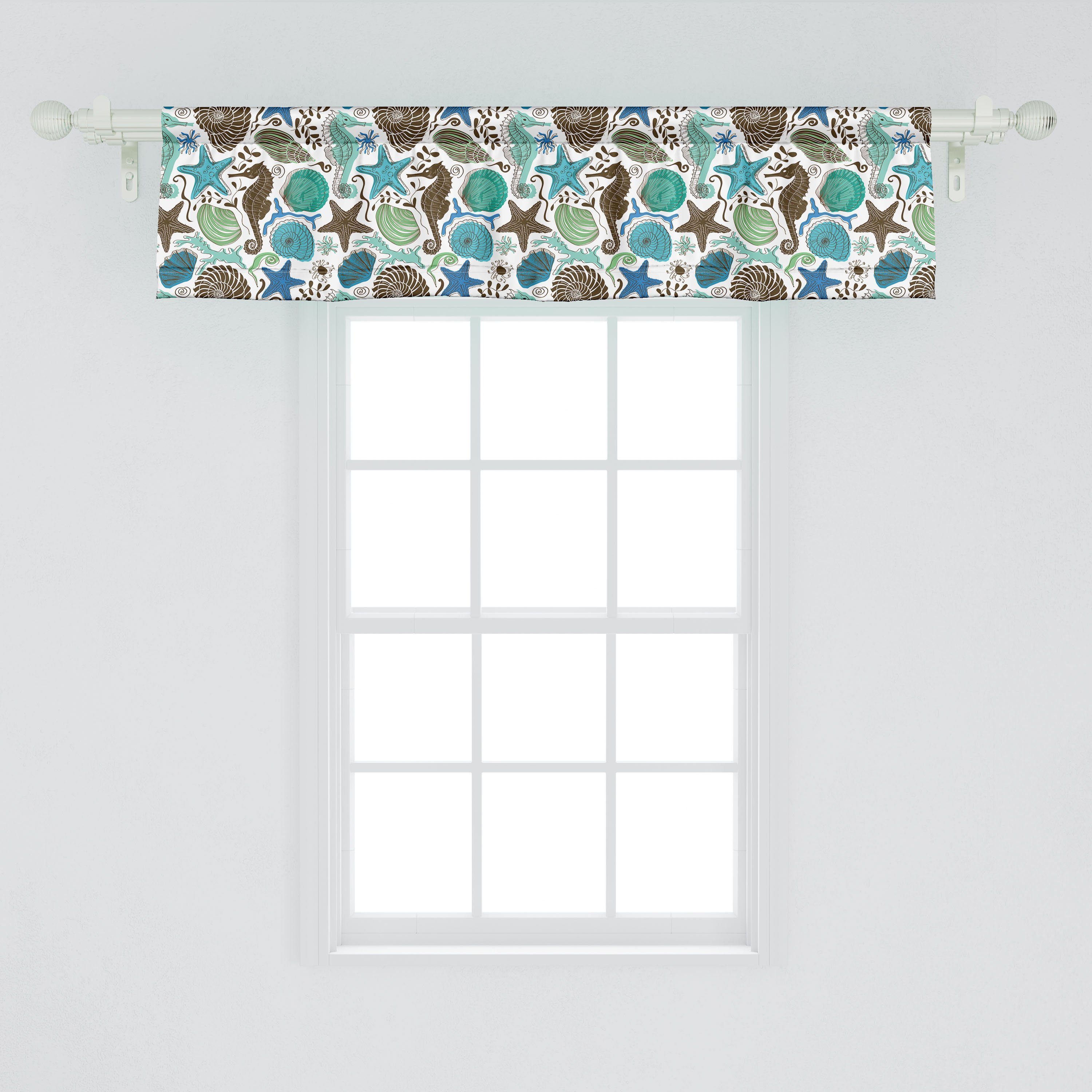 Scheibengardine Vorhang Volant für Küche Schlafzimmer Microfaser, Shells Sea Abakuhaus, Abstrakt Maritime Dekor mit Stangentasche