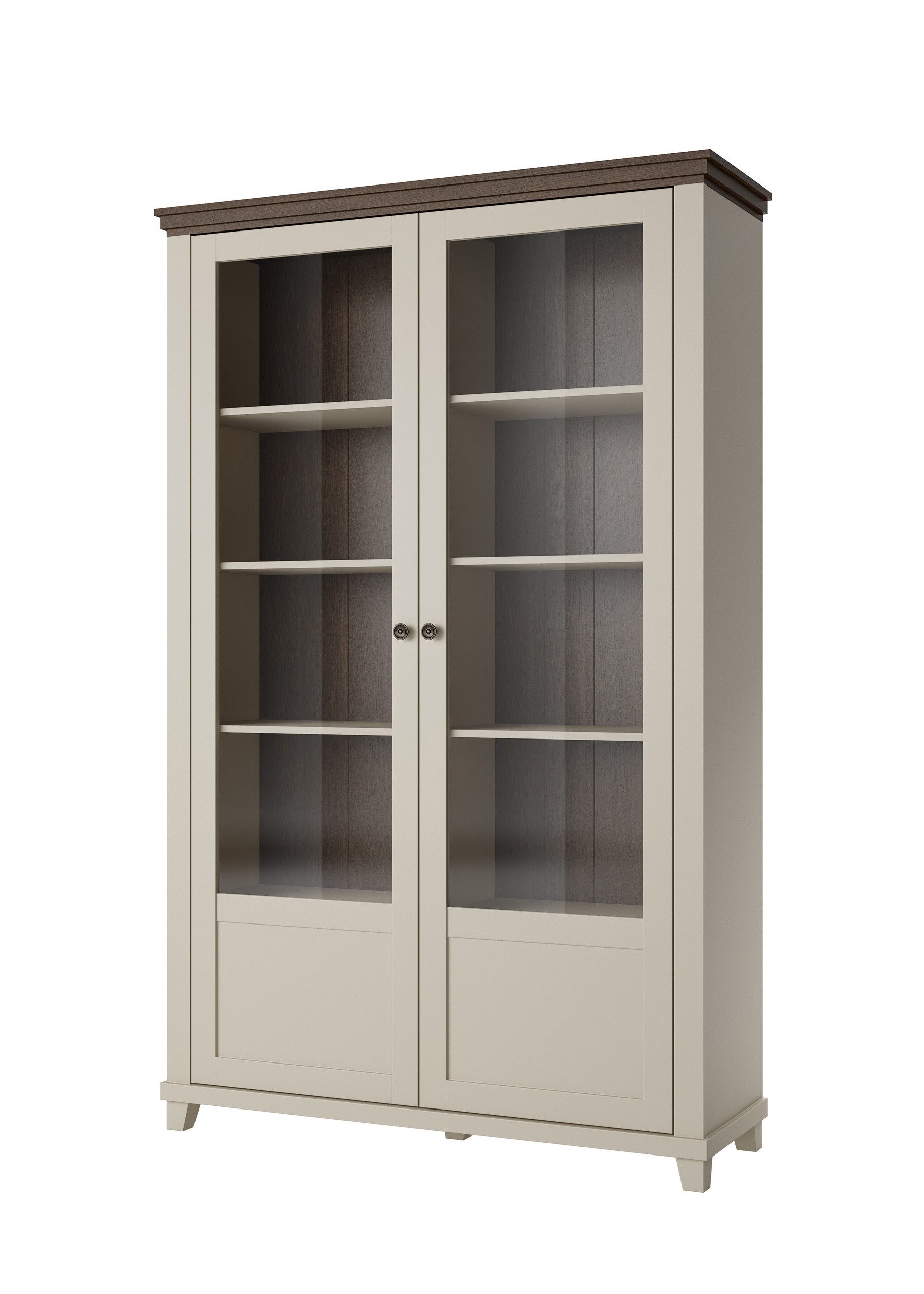 Masseno Glasvitrine EVANDRO 200 x 126 cm Vitrine Vitrinenschrank mit 2 Türen Beige