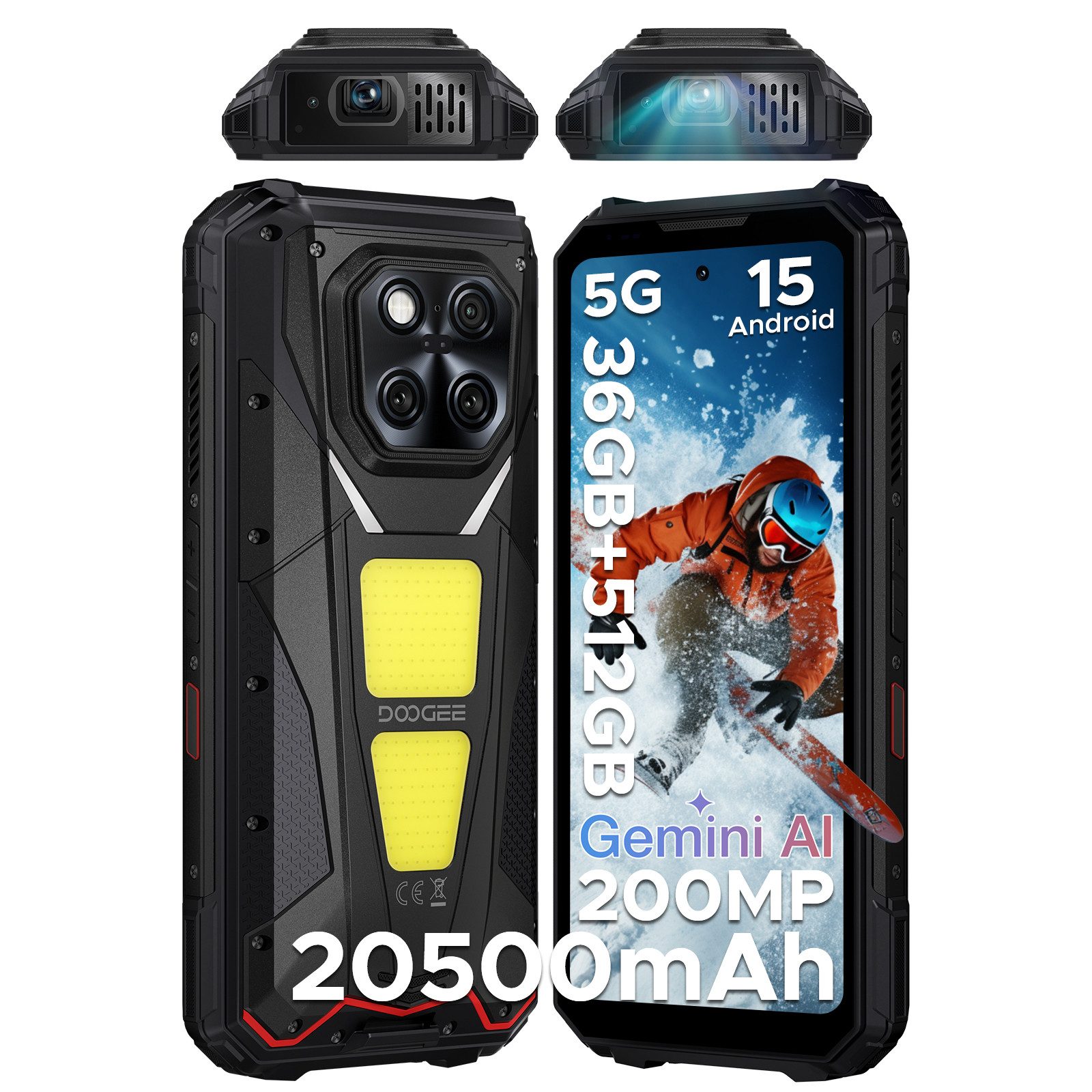 DOOGEE V MAX PLAY 5G Outdoor Smartphone 20500mAh, 512GB, Camping-Licht Smartphone (6,78 Zoll, 512 GB Speicherplatz, 200 MP Kamera, LED-Projektor & Dual-Camping-Licht, 200MP Kamera, 120Hz Rugged Handy)