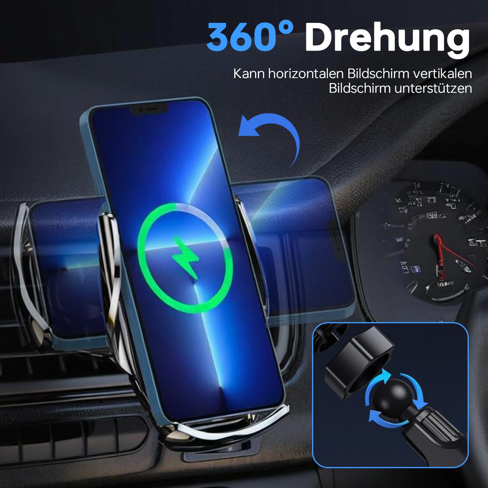 neue dawn Handy-Halterung Kabelloses Ladegerät Auto Handyhalterung Induktives für iPhone Samsung – Bild 4 von 5