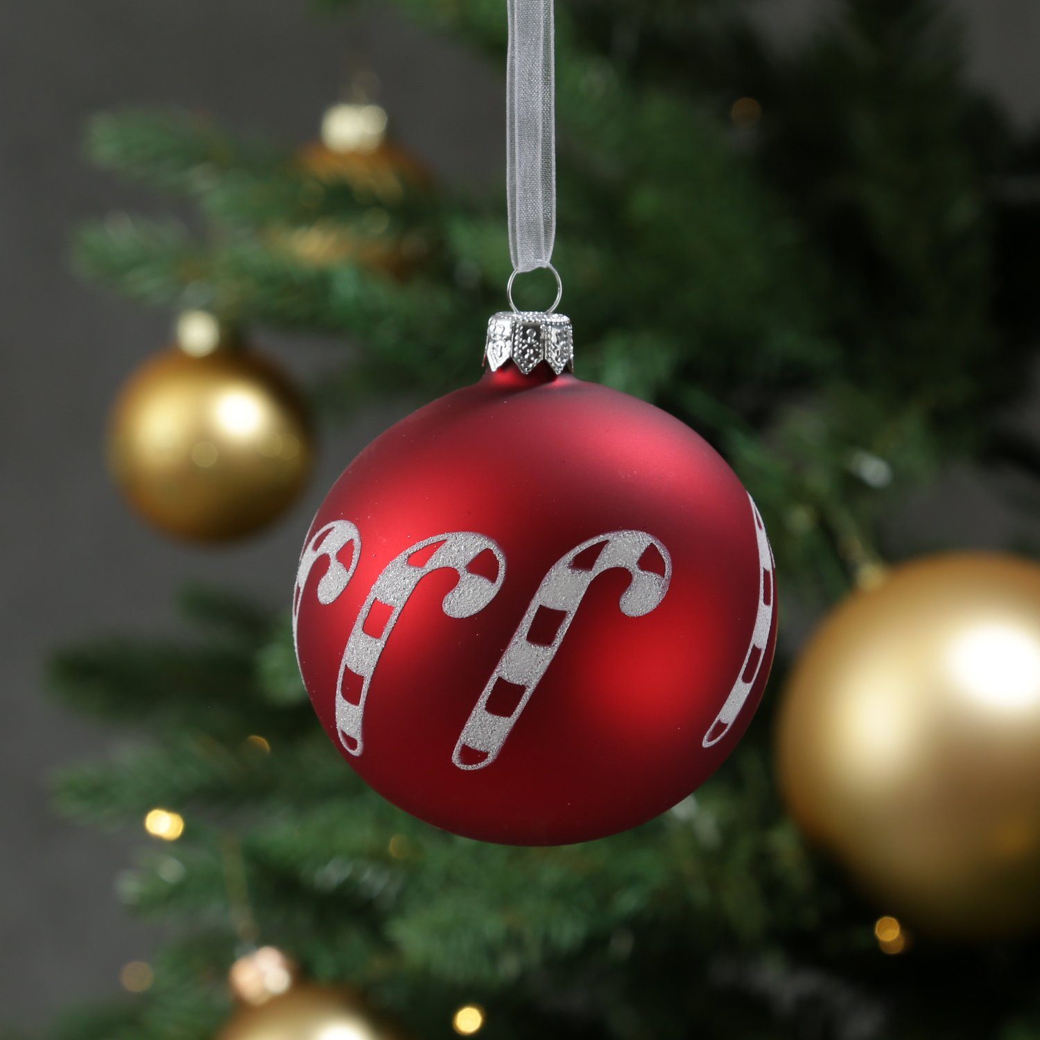 Glas St) Weihnachtskugel Weihnachtsbaumkugel (1 8cm D: Zuckerstange matt MARELIDA rot Christbaumkugel