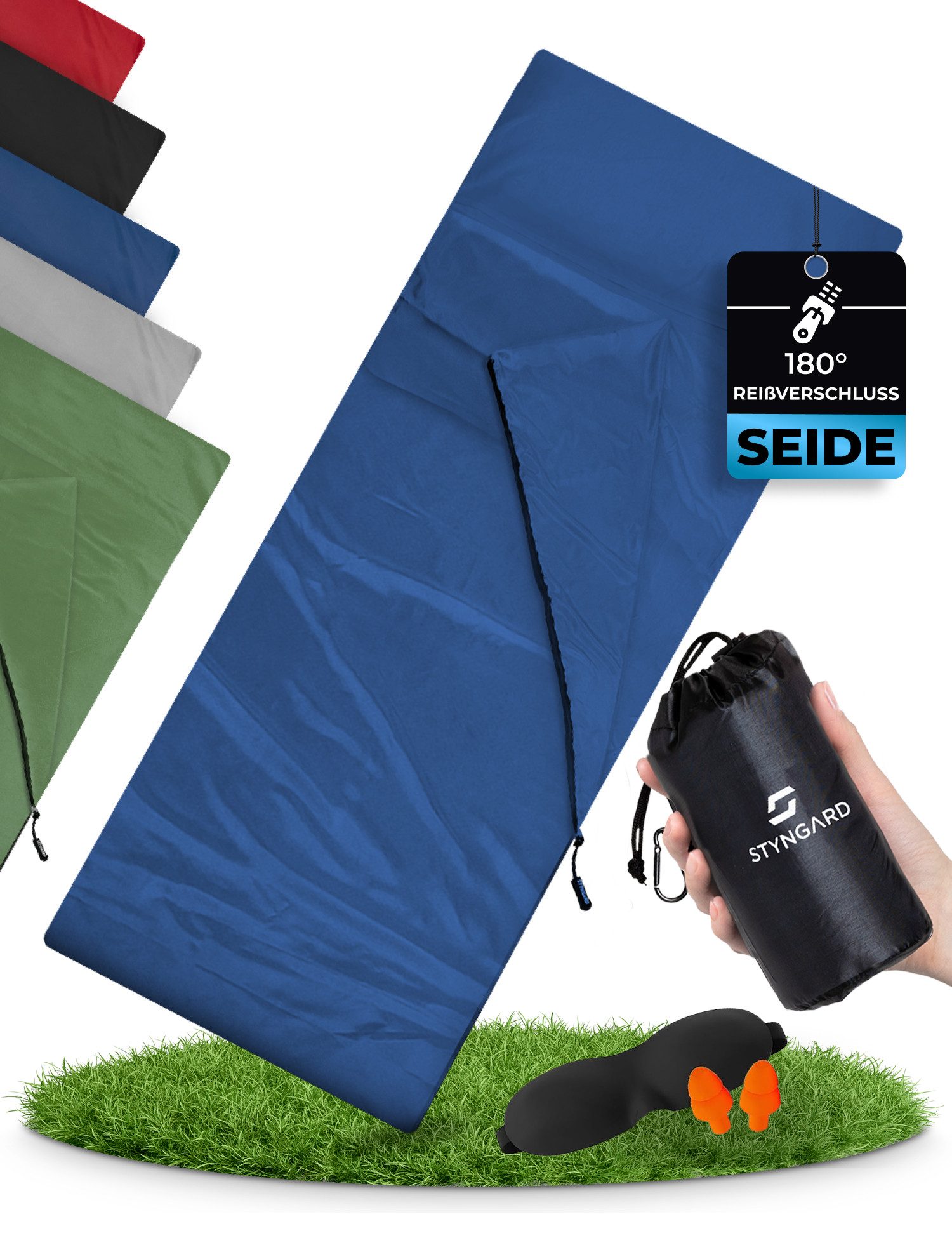 Styngard Schlafsackinlett Hüttenschlafsack Seide 100% [200g] Seidenschlafsack kleines Packmaß, ultraleicht, warm und weich