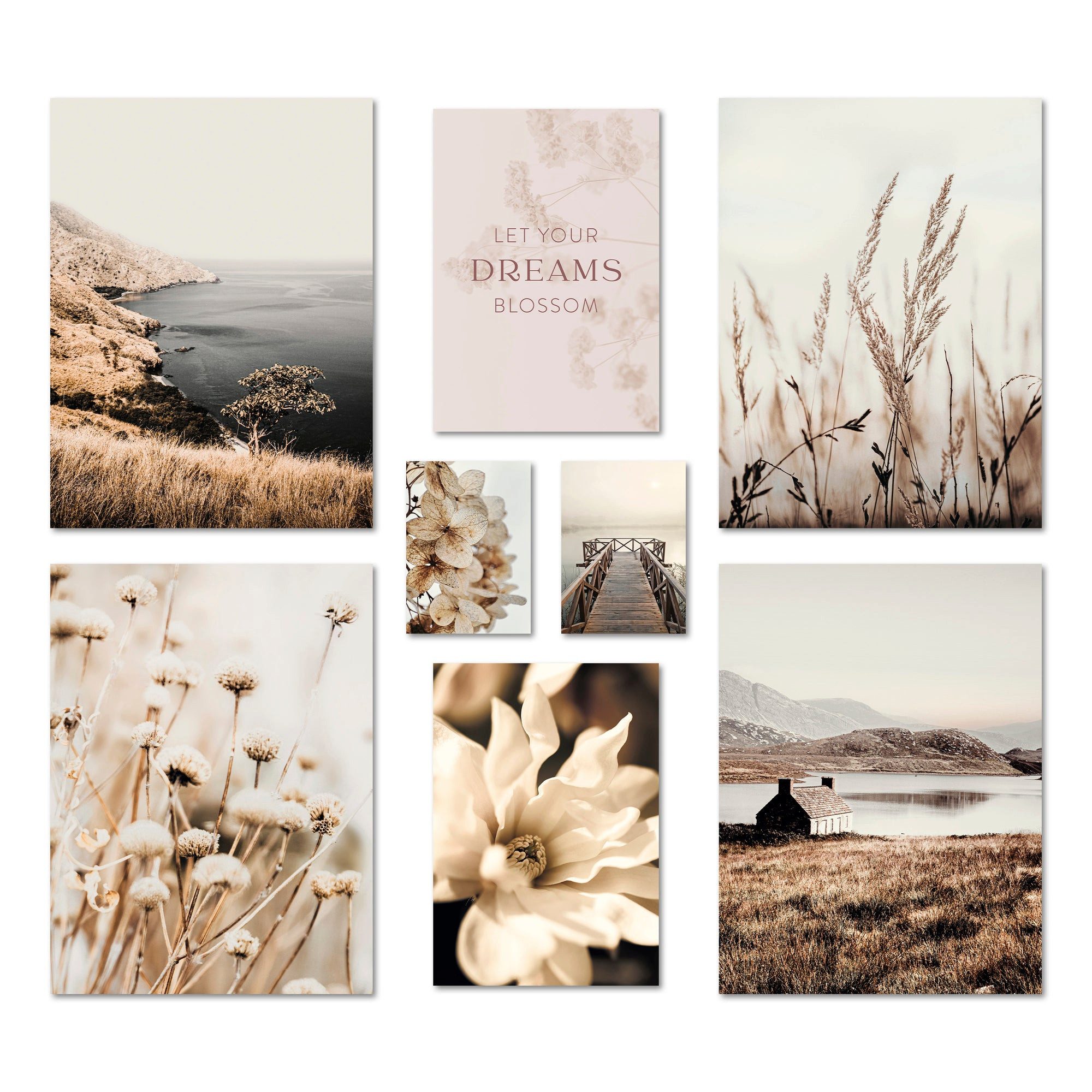 Bilder-Collage Poster Set - BEIGE VINTAGE NATURE - Deko Wandbilder beige, boho, lands