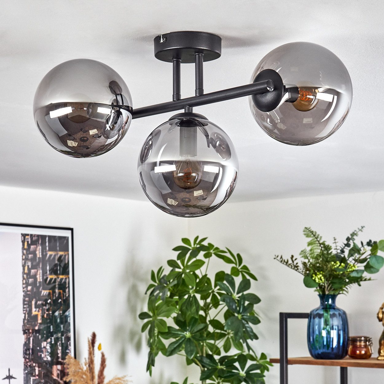 hofstein Deckenleuchte 3-flammige Deckenlampe aus Metall/Glas günstig online kaufen