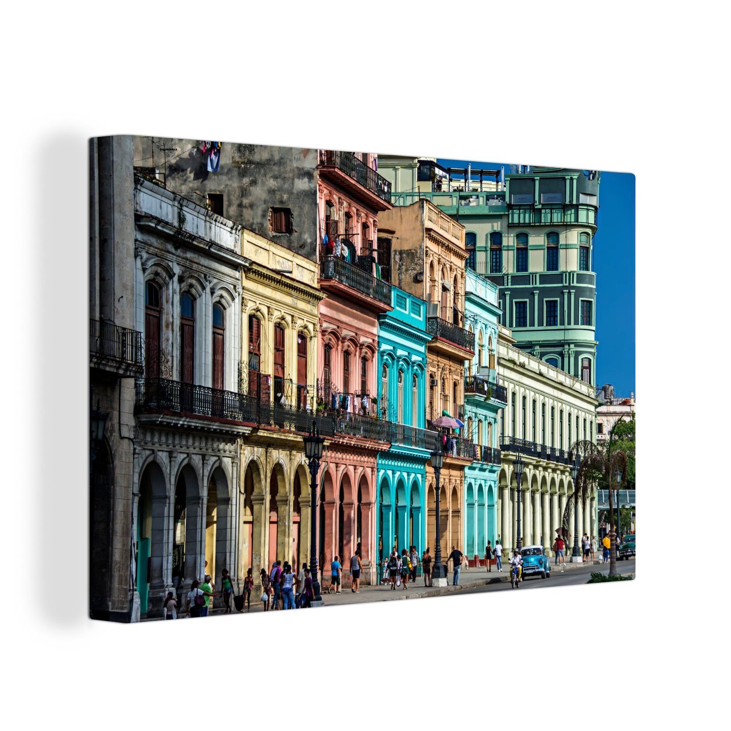 OneMillionCanvasses® Leinwandbild Bunte kubanische Gebäude in der Stadt Havanna, (1 St), Wandbild Leinwandbilder, Aufhängefertig, Wanddeko, 30x20 cm