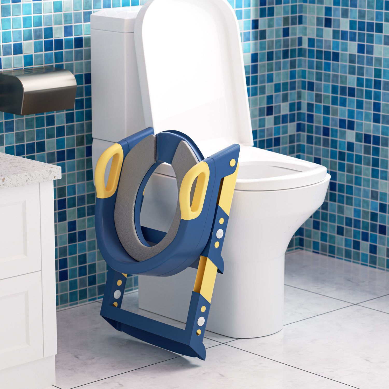 Gimisgu Toilettentrainer Töpfchen Treppe Töpfchentrainer Baby WC Kindertoilette mit Sitz Blau