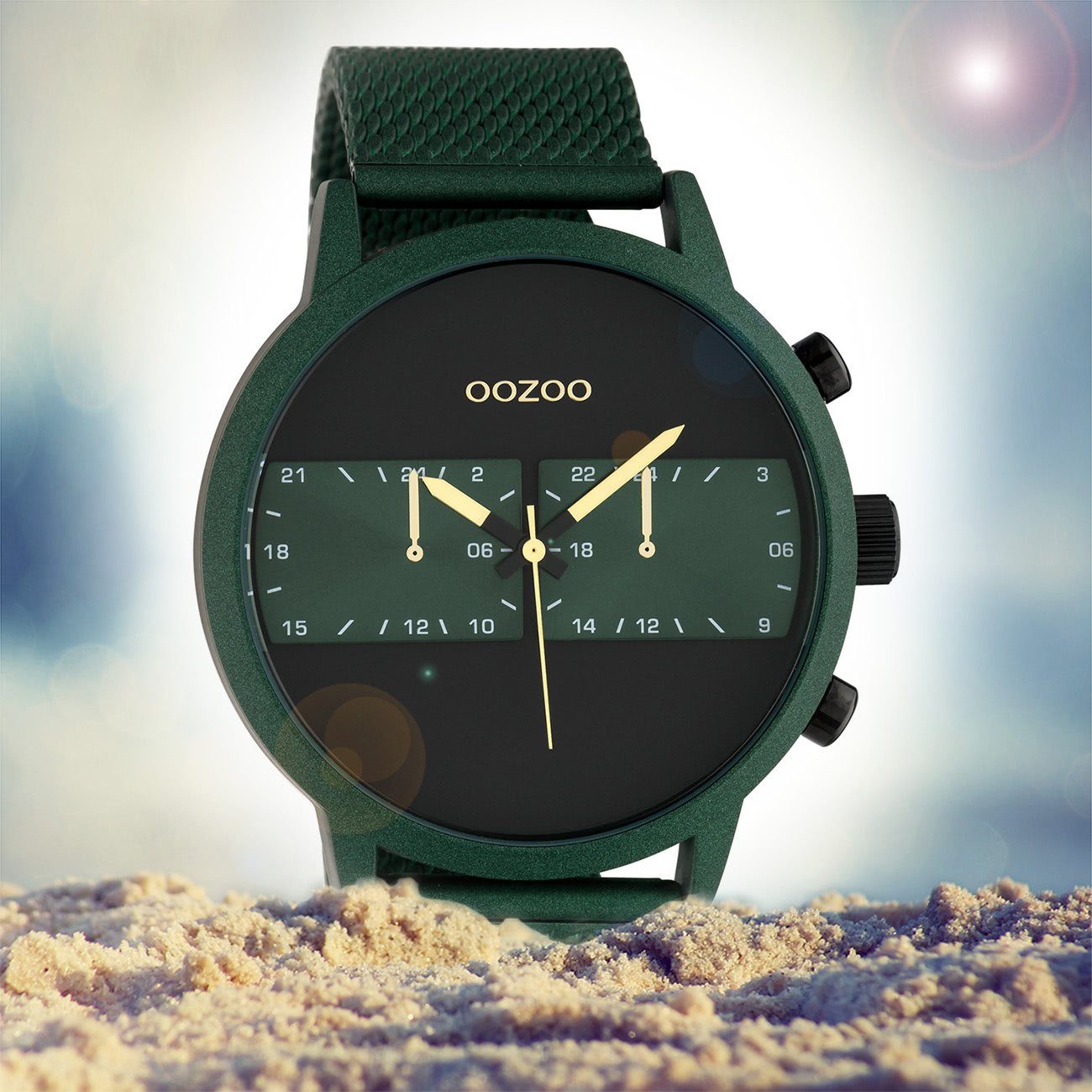 rund, extra 50mm) Armbanduhr Edelstahlarmband, Analog, groß Herren Quarzuhr (ca. Herrenuhr Oozoo Fashion-Style OOZOO grün