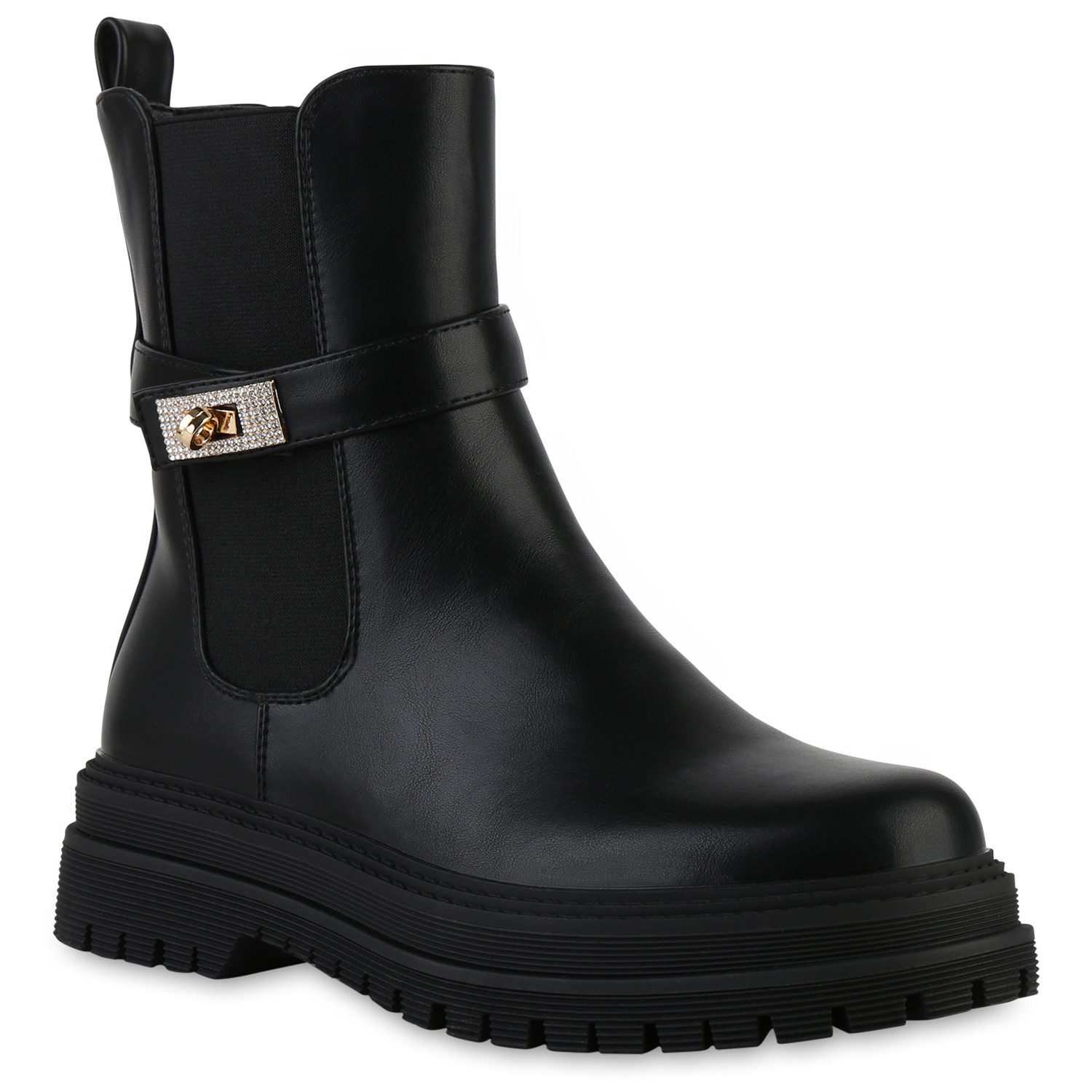 VAN HILL 21763436 KY K-99306 Damen Stiefeletten Black 36 Bikerboots Damen Leicht Gefütterte Biker Boots Stiefeletten Schnallen