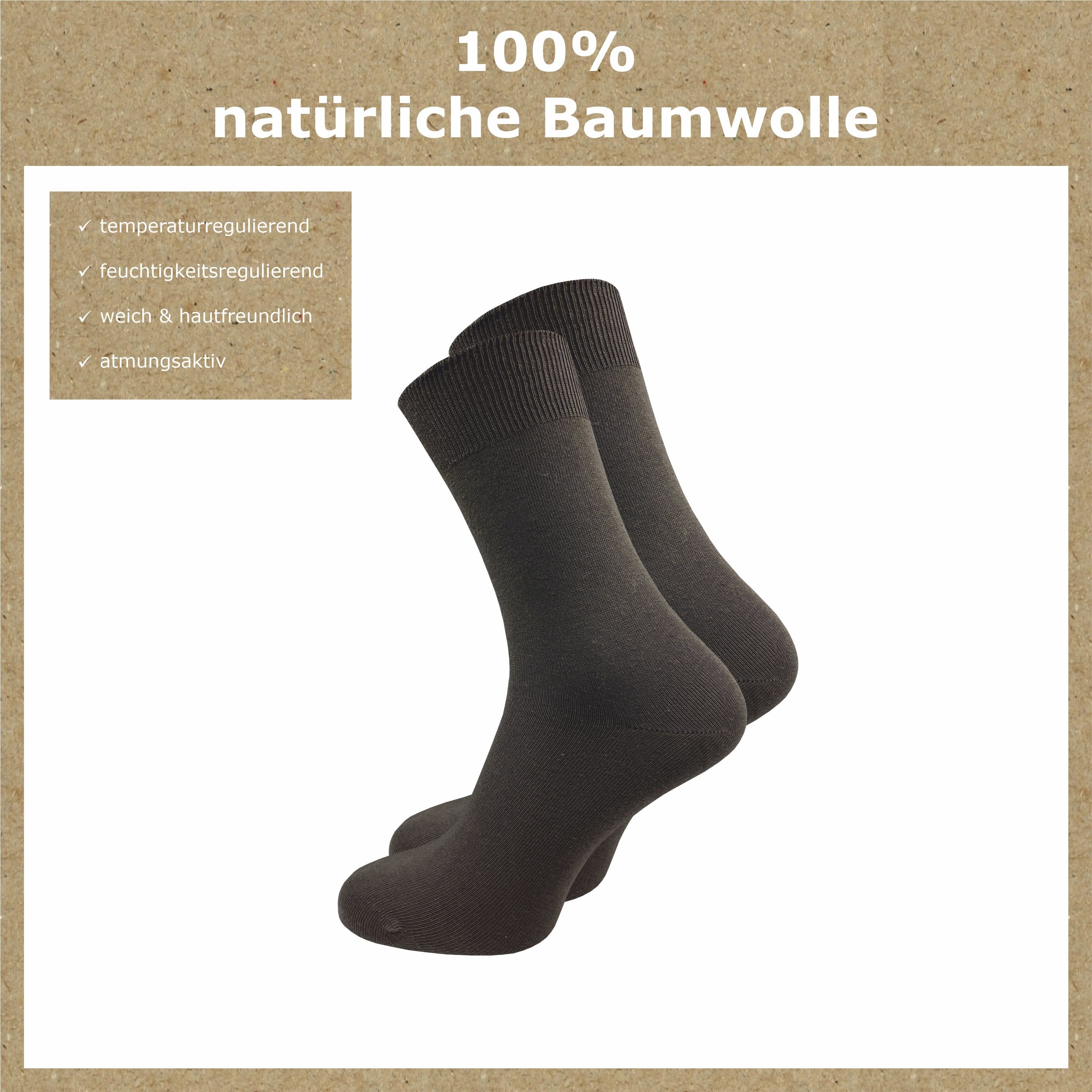 venenfreundlichem Baumwolle, GAWILO Freizeit und 100% für mit aus und Herren Dunkelbraun Damen Business Paar) Socken (10 Komfortbund
