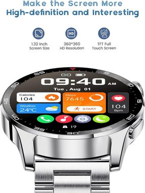 Lige Smartwatch (1,32 Zoll, Android iOS), für Herren mit Telefonfunktion Wasserdicht Fitness 300 mAH Armbanduhr