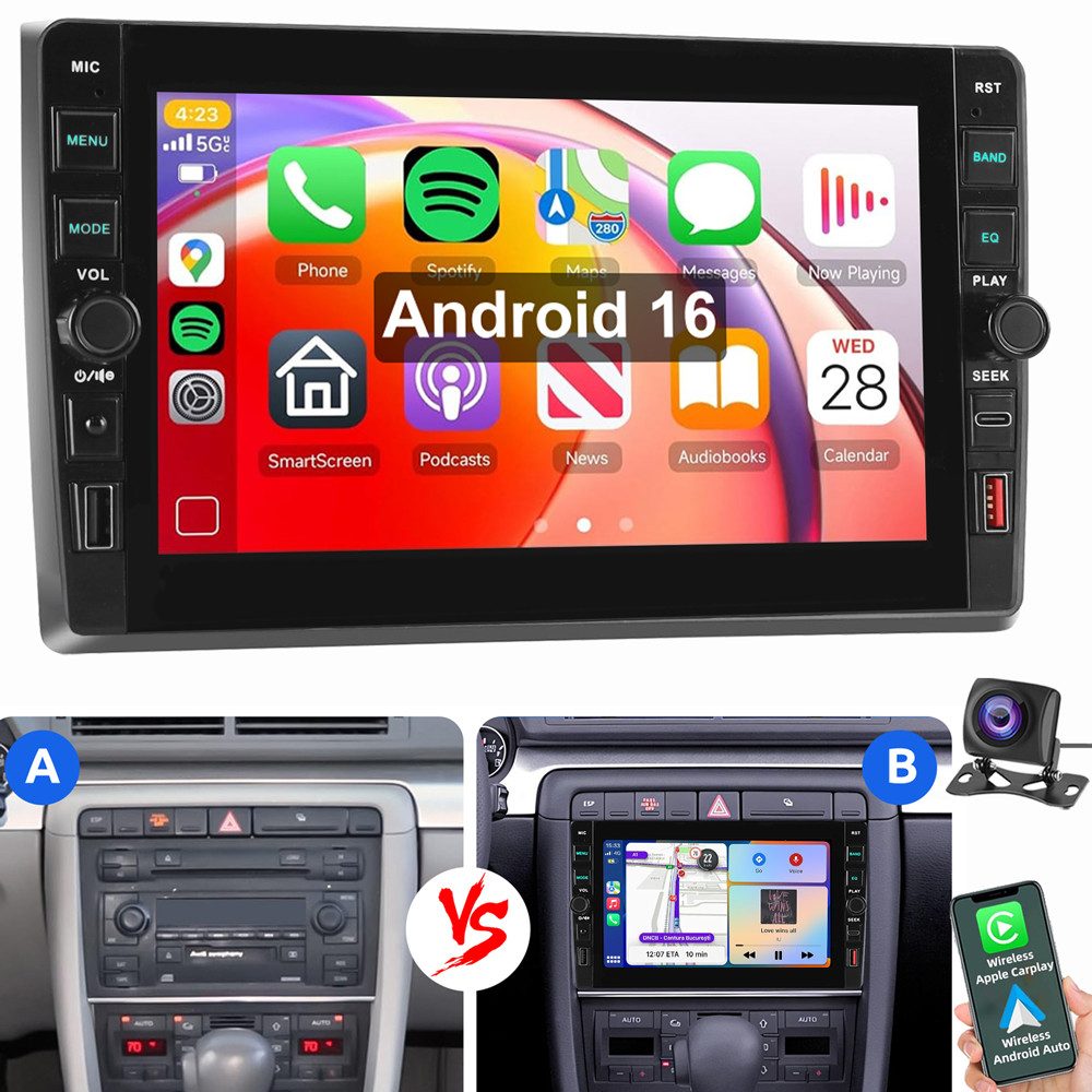 ESSGOO Für Audi A4 8E 8H B6 B7 2000-2009 Android 16 Bluetooth FM Autoradio (RDS, Digitalradio (DAB), FM)