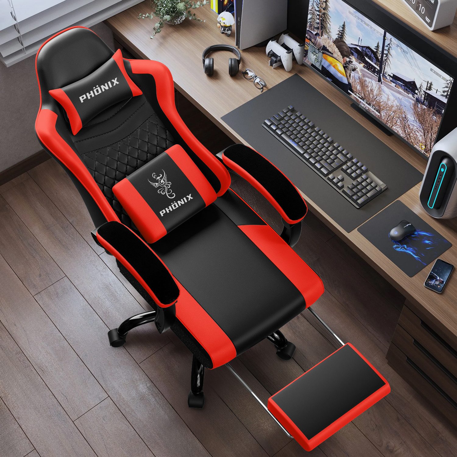 Adormii Gaming-Stuhl Gaming Stuhl ergonomisch Gaming Chair Bürostuhl verstellbare (Gaming Stuhl mit verstellbaren Lendenkissen, Armlehne und Kopfstütze, Gamer Stuhl Bequeme Sitzkissen), gepolsterter Gaming-Stuhl, bis 150 kg Belastbarkeit