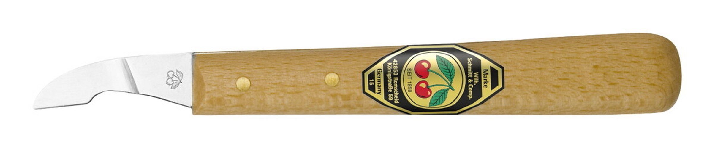 Kirschen Stechbeitel, Kerbschnitzmesser mit Weißbuchenheft mit kurzer, schräger Schneide