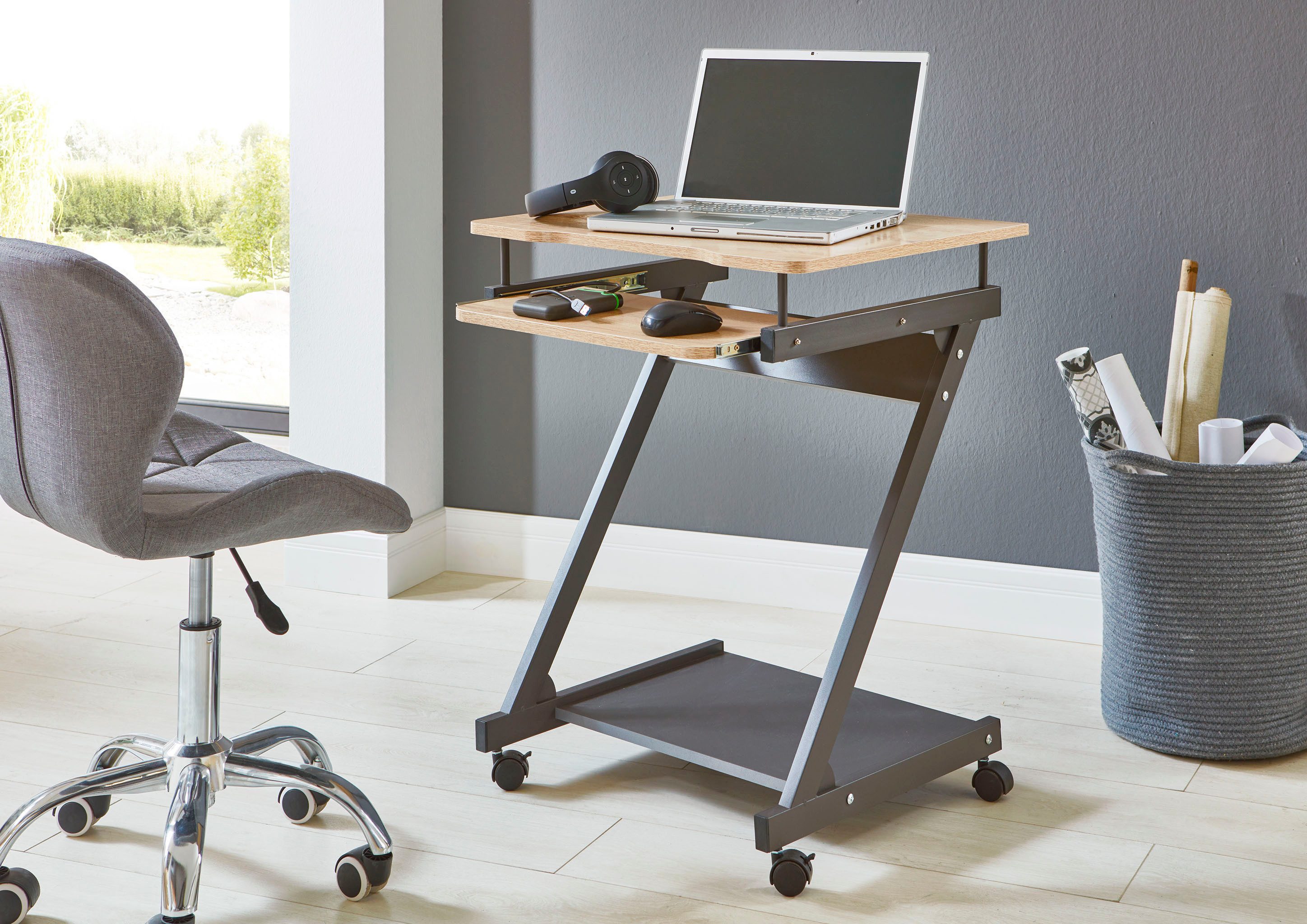 HAKU Computertisch IT-Wagen, Notebookwagen, Schreibtisch (1-St), rechteckig - aus MDF Braun B/T/H 60/49/76 cm