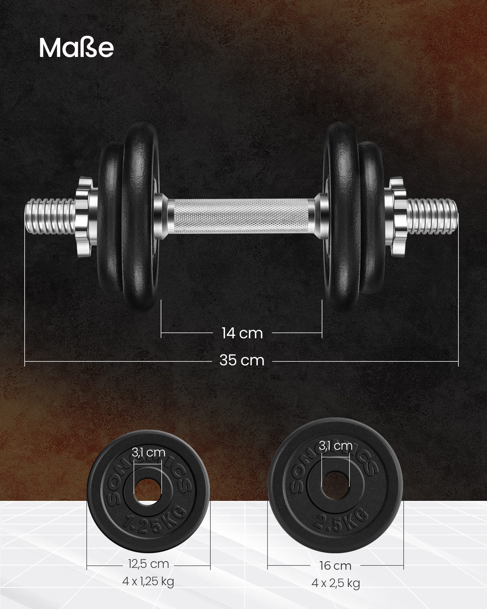 SONGMICS Kurzhantel SYL20/30/40T, Hantelset aus Gusseisen, 20/30/40 kg, verstellbar