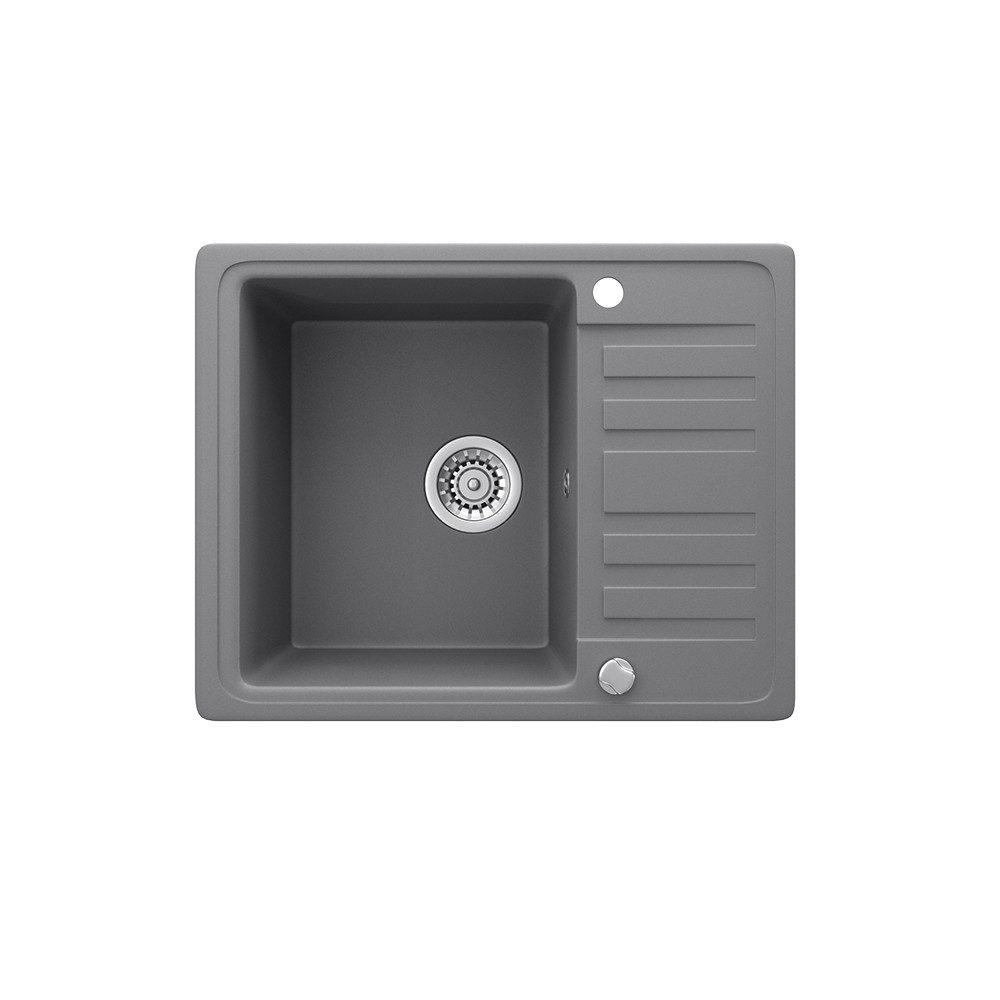 Bergstroem Granitspüle, Grau, 58 x 46 cm mit Trockenplatz, Rechteckig, 57.5/46 cm, beidseitig montierbar