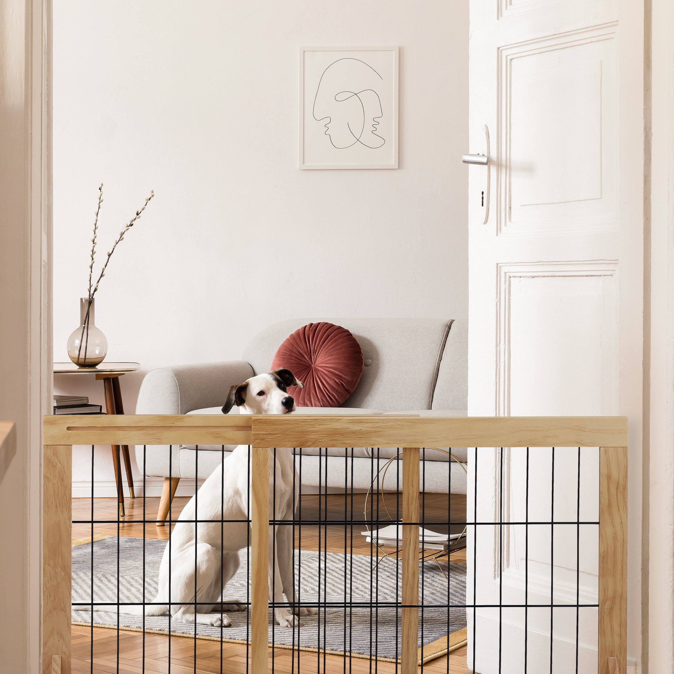 relaxdays Treppenschutzgitter Ausziehbares Absperrgitter in Natur