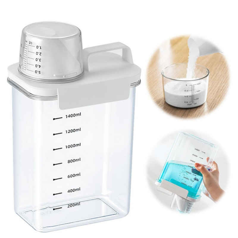 BlingBin Aufbewahrungsbox Waschpulver Luftdichter Waschmittelspender Mit Messbecher (1er Set, 1 St., 1pcs), mehrzweck-waschpulver-spender für Waschmittel, Getreide (1800ml)