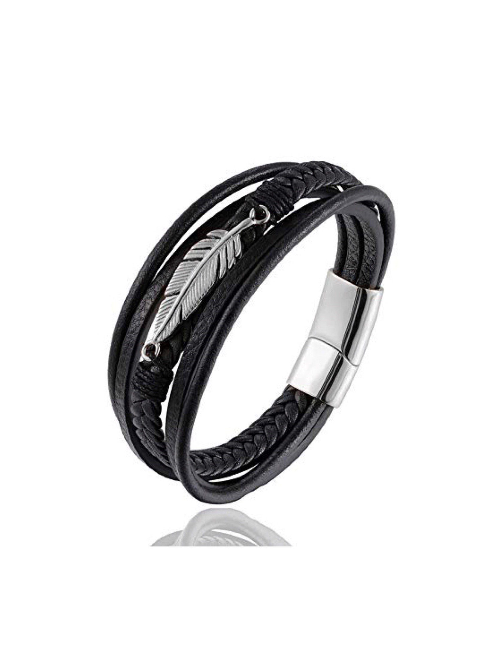 Paletti Lederarmband Lederarmband mit silberner Feder Edelstahlschließe