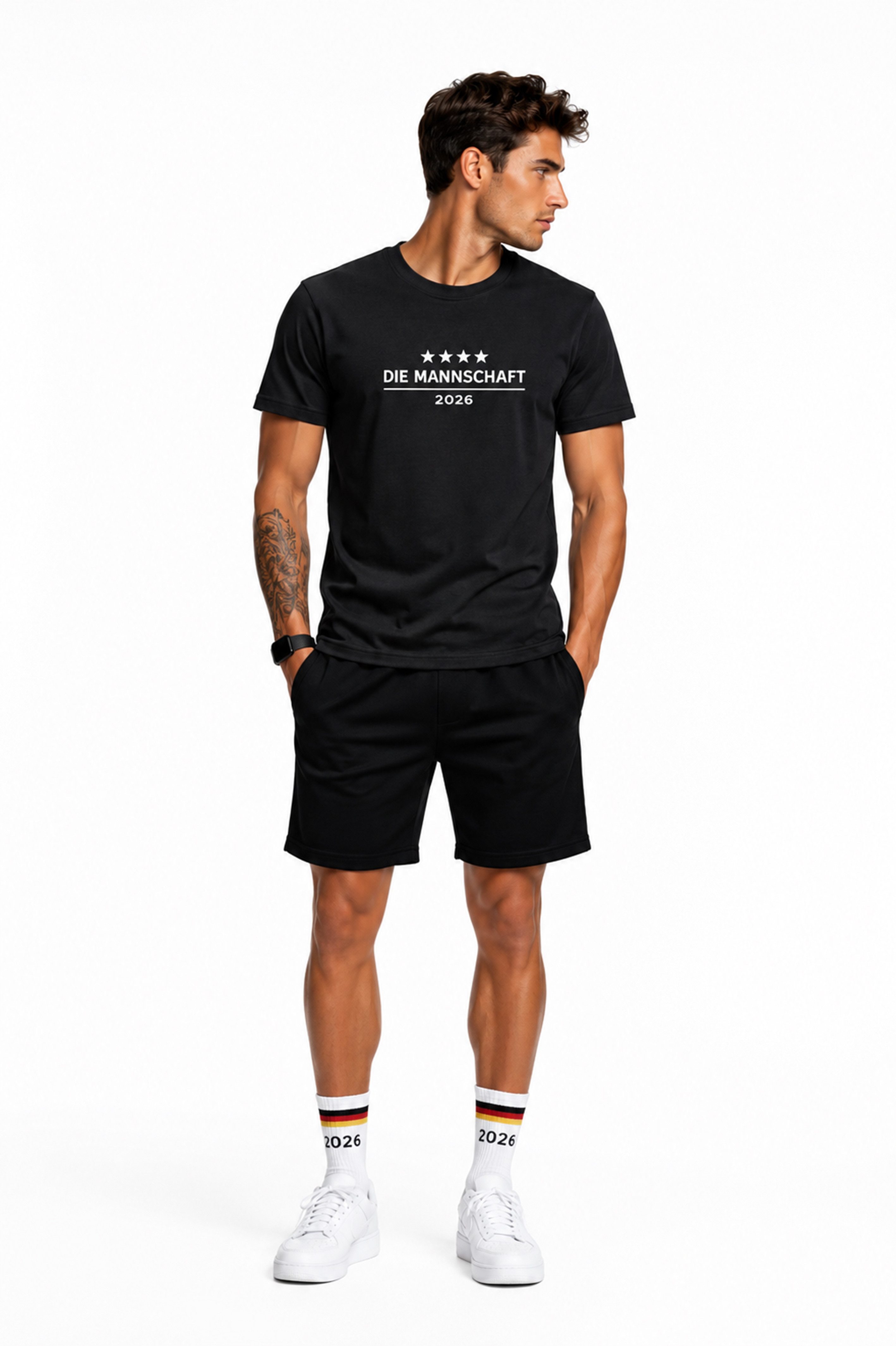 Banco T-Shirt Herren Die Mannschaft Fußball WM Public Viewing Kurzarmshirt (Einzelartikel) Hochwertige 4-Sterne-Stickerei, rückseitiger Thermo-Kleber