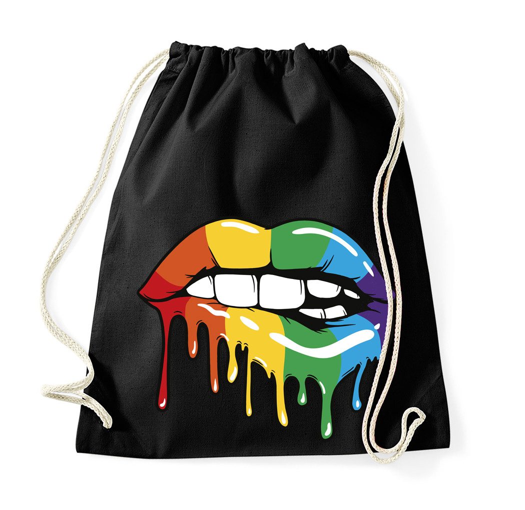 Blondie & Brownie Turnbeutel RainbowLips Turnbeutel Lippenmotiv Regenbogen Print Design Stil (Einzelset), RainbowLips_Beutel Retro Lippenkunst