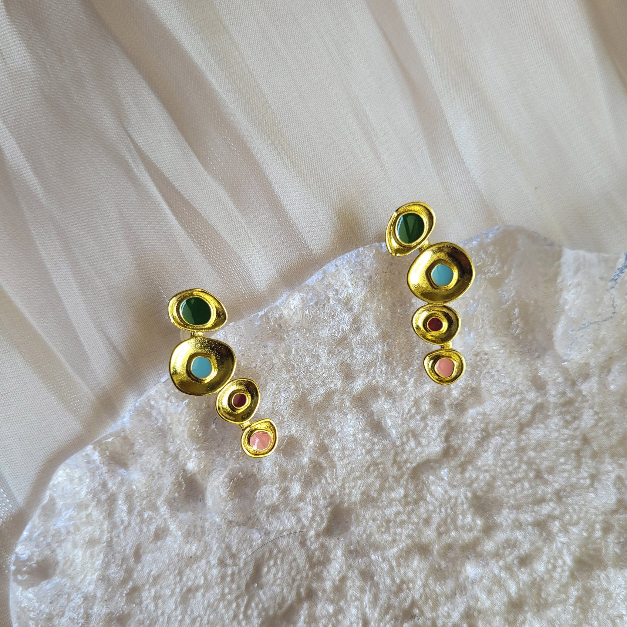 Ohrhänger Abstrakt-geometrische Ohrringe Emaille GOLDEN 18K Paar bunte Ohrstecker Vergoldete
