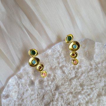 GOLDEN Paar Ohrhänger bunte Emaille 18K Vergoldete Abstrakt-geometrische Ohrringe Ohrstecker