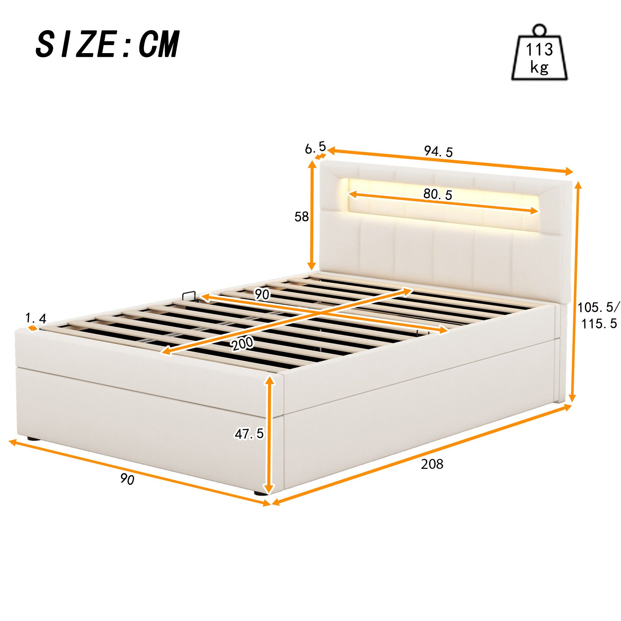 TavilaEcon Boxspringbett Stauraumbett Flachbett Jugendbett, Ambientelicht ü günstig online kaufen