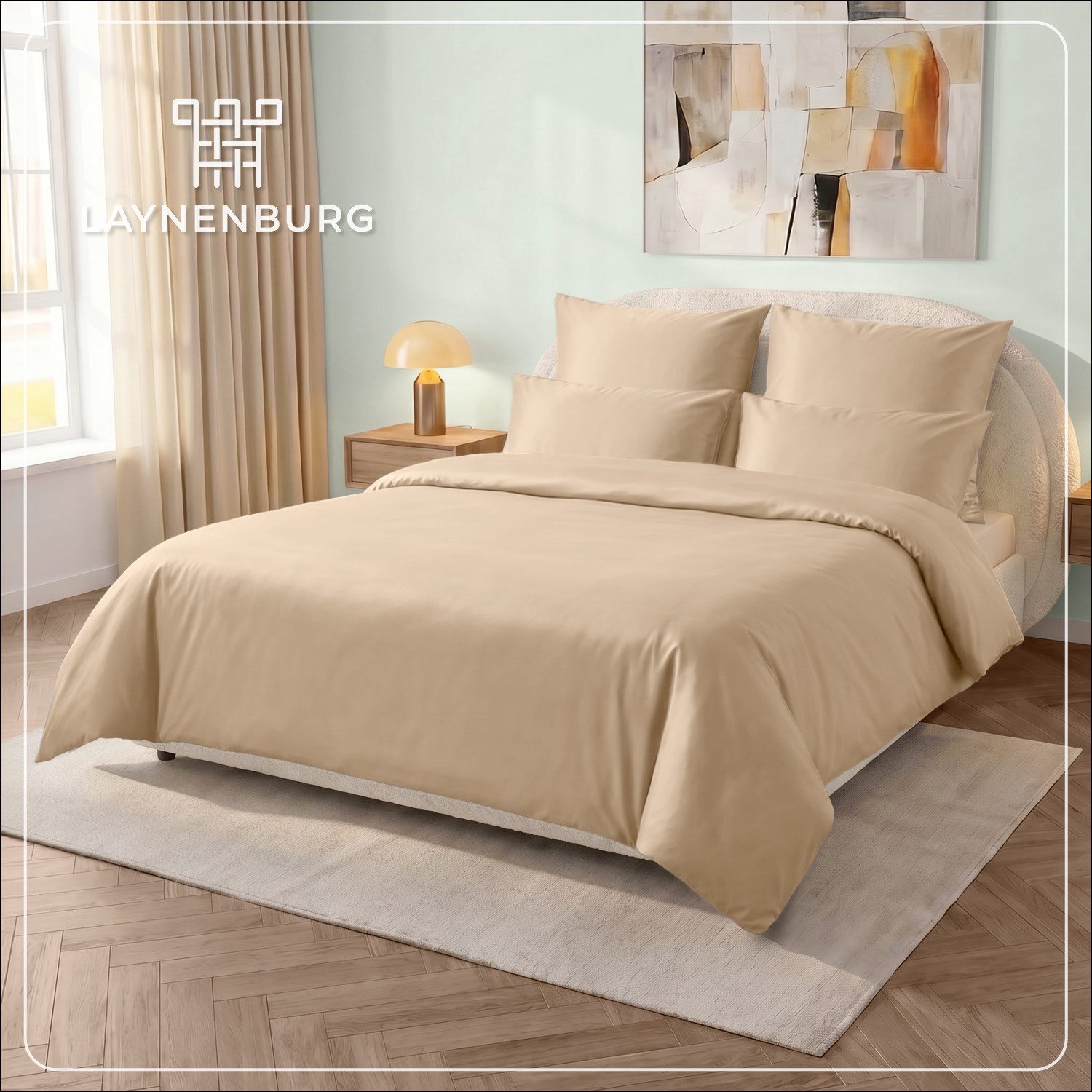 Laynenburg Bettwäsche Mako-Satin aus 100% Baumwolle in 135x200 oder 155x220 cm, kühlende, atmungsaktive Sommer-Bettwäsche mit Reißverschluss
