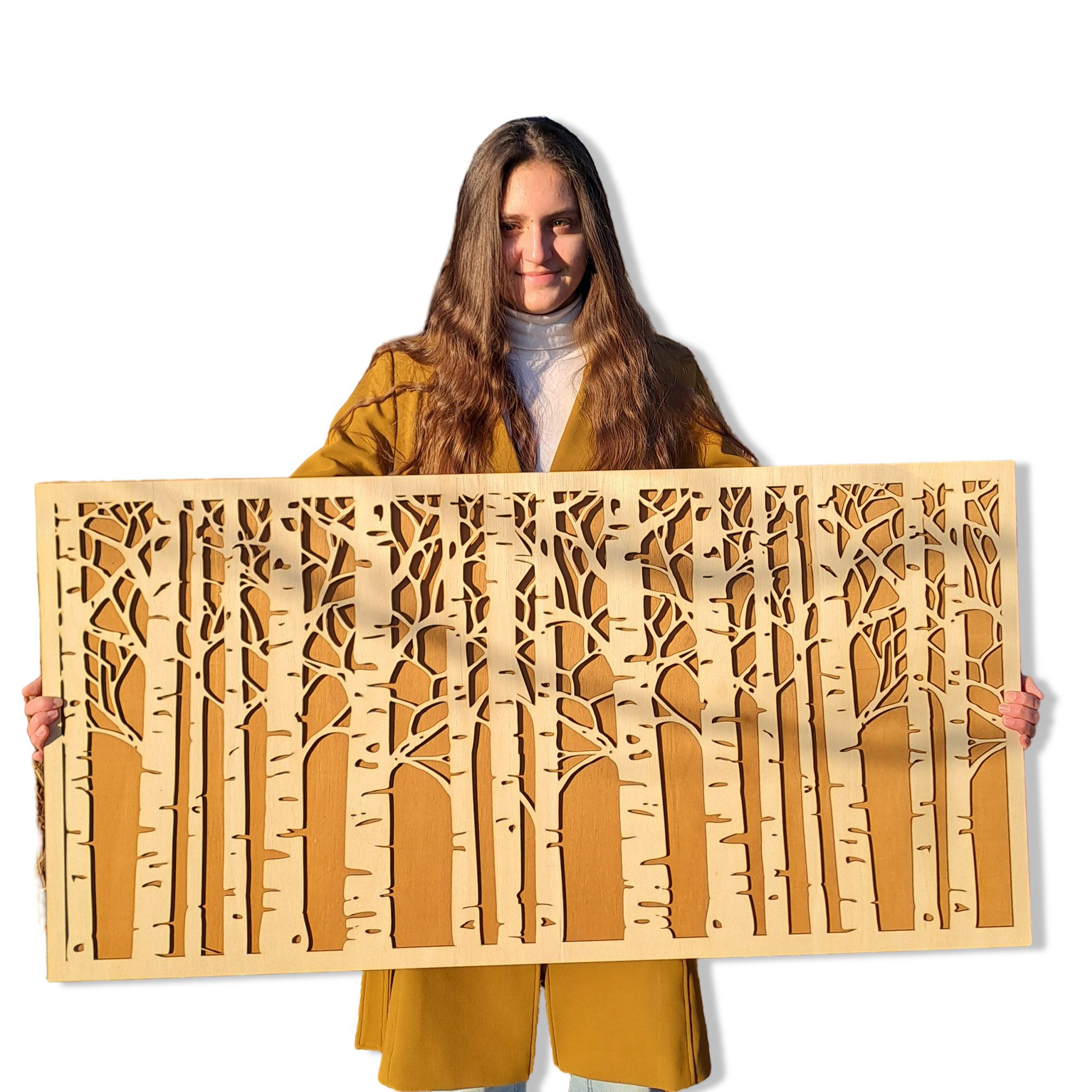 ORNAMENTI Wanddekoobjekt 3D WANDDEKO, Birken, Bäume, grosse moderne boho Holz, 2 Schichten (moderne Deko Anhanger, Wandsculptur, Holzbild, geschnitz Wandrelief, stilvolle Wanddekoration, Wandpaneel, Ornament, hingucker Wanddeko), Verzierung fur Zuhause, Wohnzimmer, Schlafzimmer, Wandkunst, 5 Größen