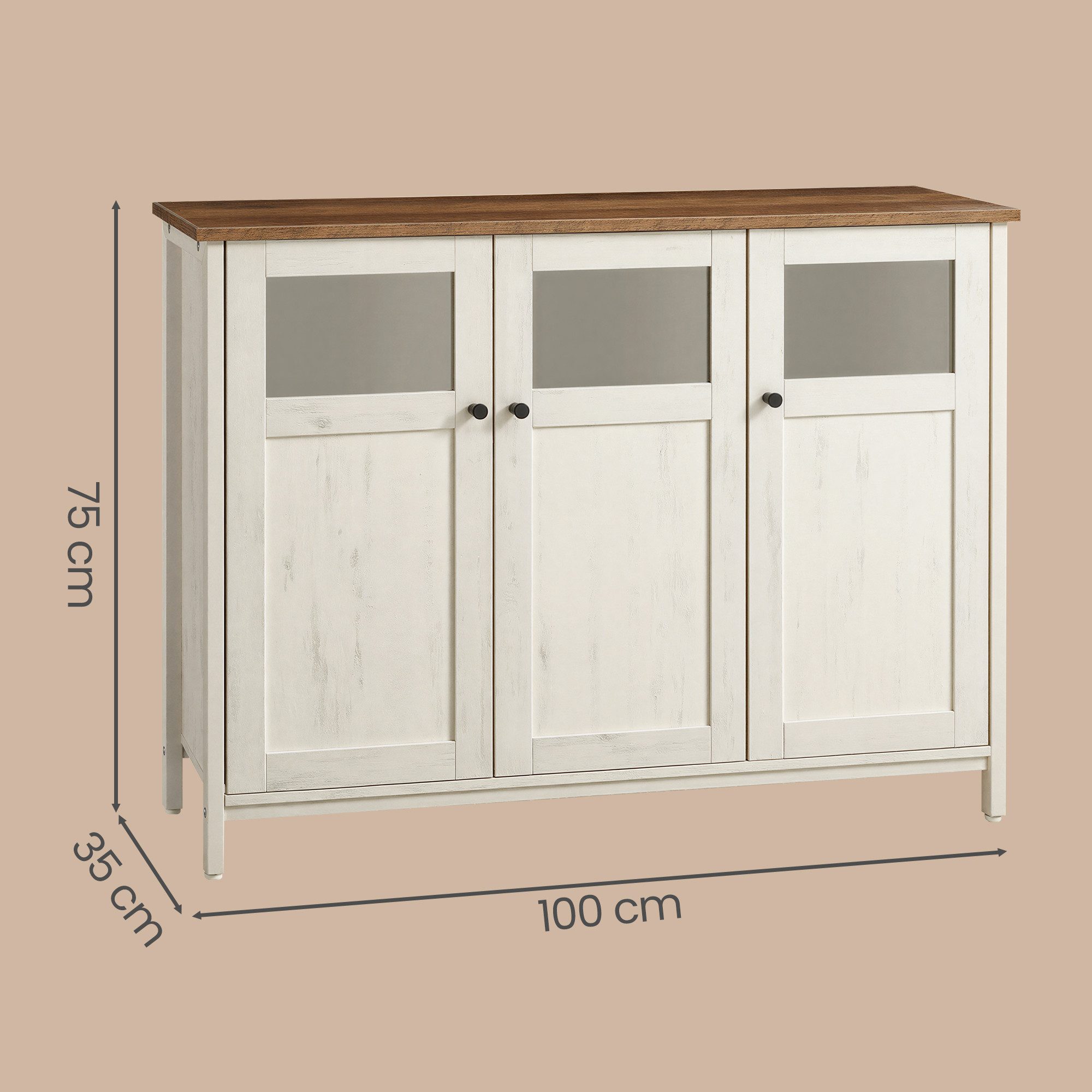 VASAGLE Sideboard Küchenschrank (Aufbewahrungsschrank, Stahlrahmen, Industrie, für Wohnzimmer, Küche, Esszimmer), für Wohnzimmer, Küche, Industriestil, mit Glas – Bild 5 von 5