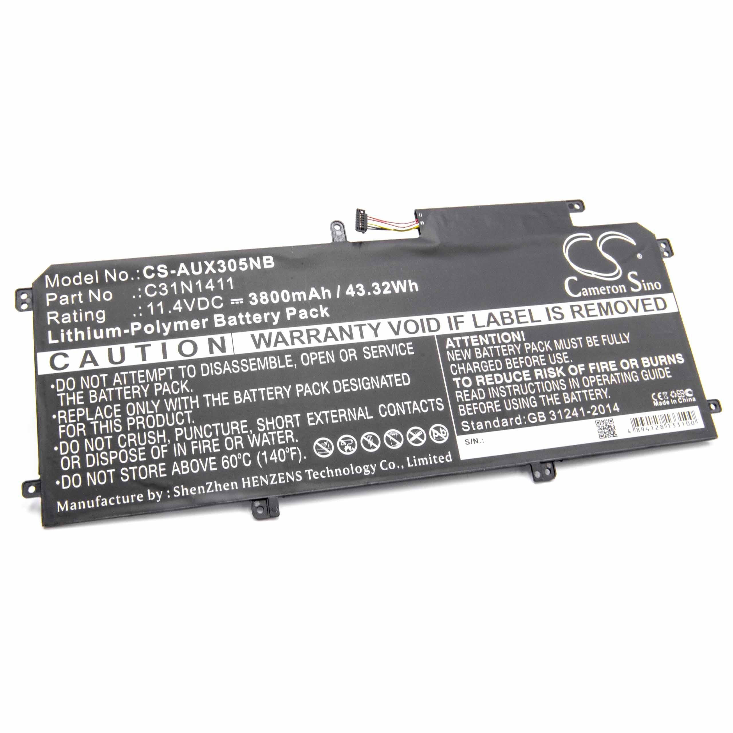 vhbw Ersatz für Asus 0B200-01180000, C31N1411 für Laptop-Akku Li-Polymer 3800 mAh (11,4 V)