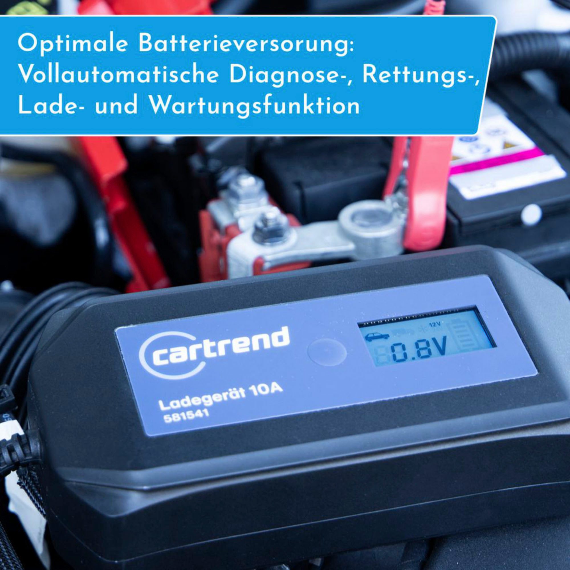 Cartrend Batterieladegerät DP10.1 mit Mikroprozessor-Technologie 12V/24V, 10A Autobatterie-Ladegerät