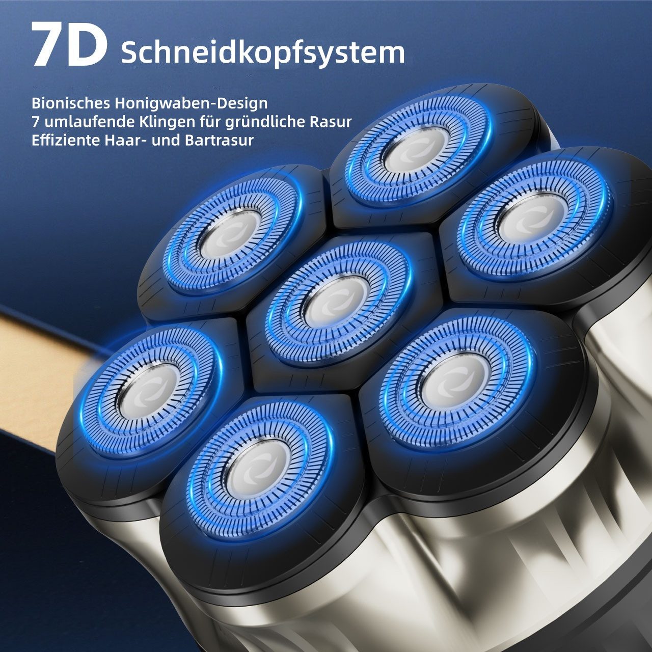 HATTEKER Elektrorasierer WK-5812, Aufsätze: 1, Kopf- & Bartrasierer, mit 7 Wabenklingen, 360° schwebend, LED-Display, Typ-C, wasserdicht