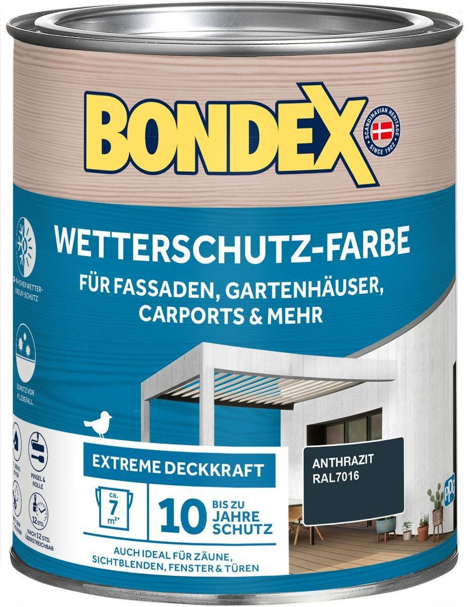 Bondex Wetterschutzfarbe Wetterschutz-Farbe 0,75 L Anthrazit, witterungsbeständig, atmungsaktiv