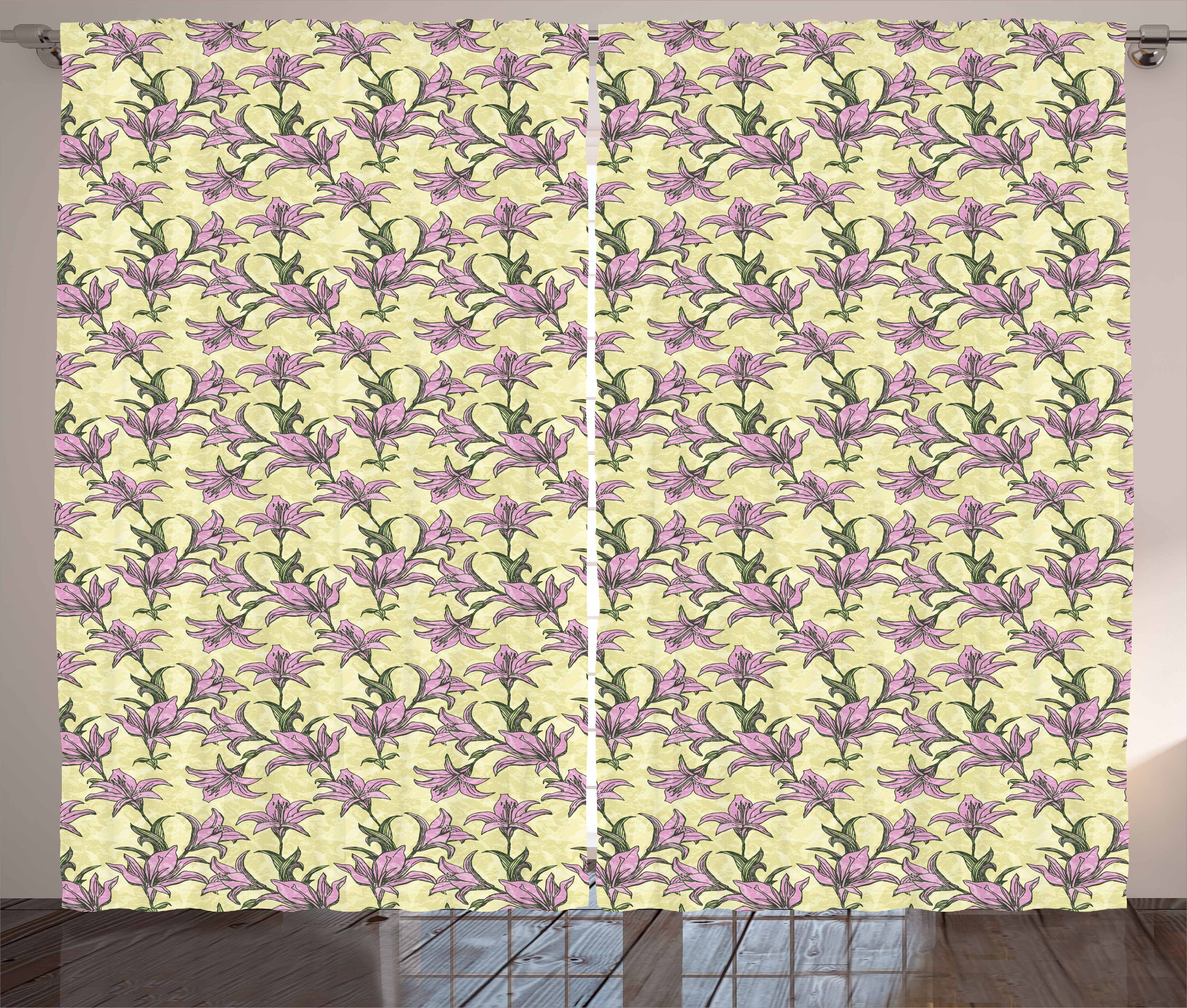 Gardine Schlafzimmer Kräuselband Blumen Haken, und Schlaufen Blooming-Lilien-Kunst-Muster mit Abakuhaus, Vorhang