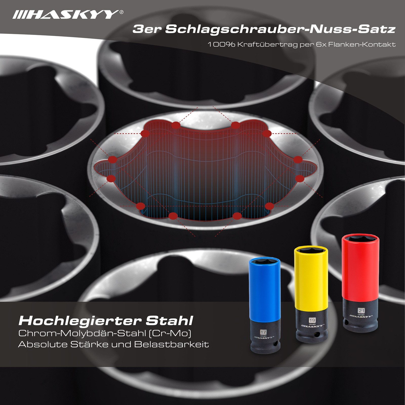 HASKYY Steckschlüssel Torx Steckschlüssel Satz 1/2 Zoll T20-T80 Schlagnüsse