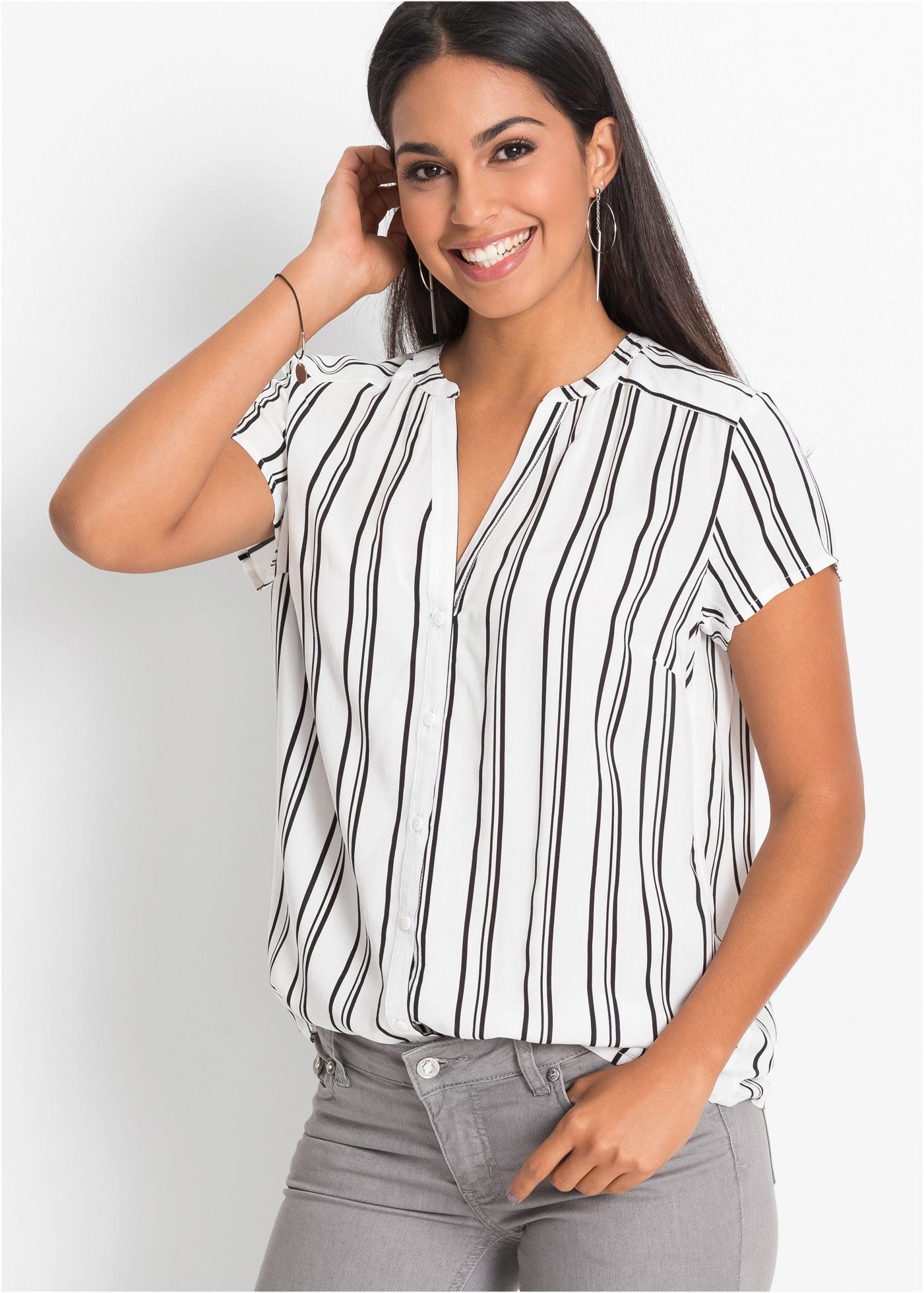 bonprix Kurzarmbluse Regular Fit, für Businessmode, aus Viskose, feminin ge günstig online kaufen