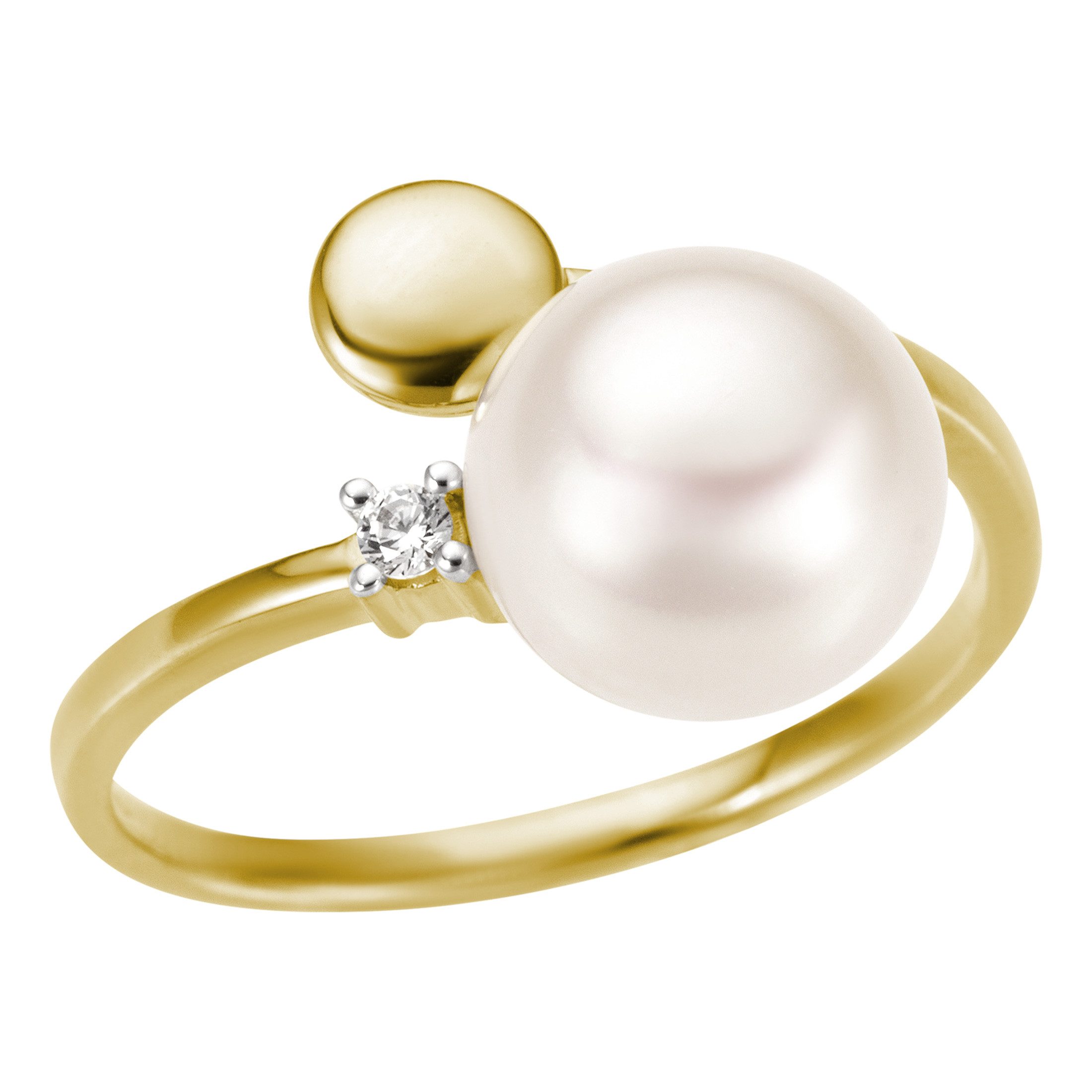 Firetti Fingerring Schmuck Geschenk Gold 333 Damenring Goldring Kreis rund, mit Brillantenmit Süßwasserzuchtperle
